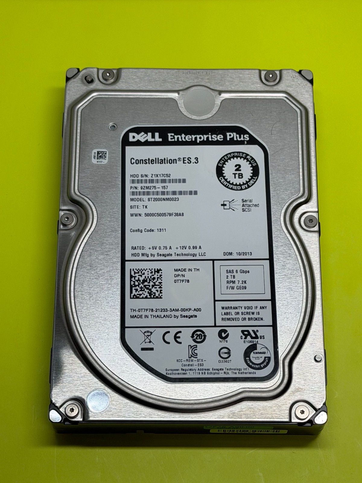 Dell Constellation ES.3 ST2000NM0023 2TB 7.2k 6Gpbs SAS 3.5" 0T7F78/T7F78