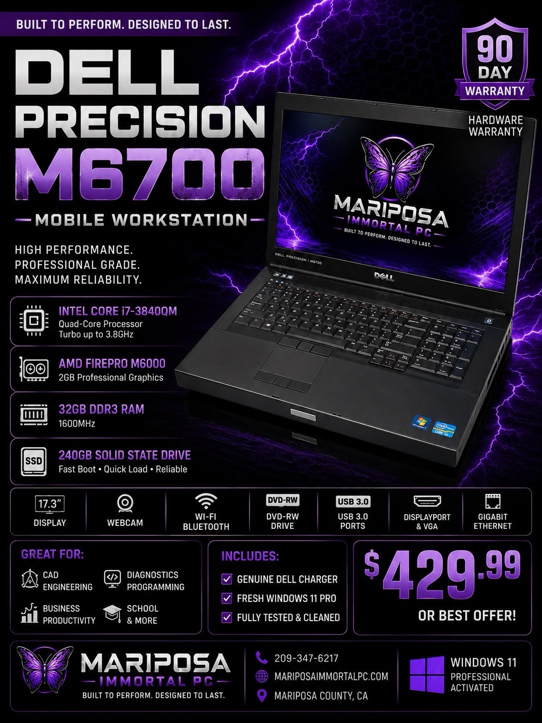 Dell Precision M6700 17.3in i7-3840QM 32GB 240GB SSD FirePro Win11