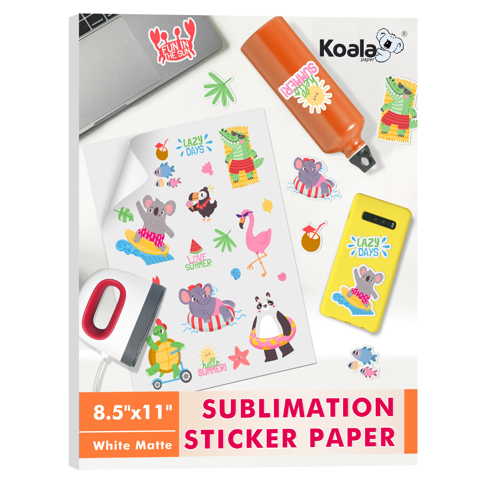 Lot Koala Sublimation Sticker Paper Waterproof, Glossy White/Matte White /Clear