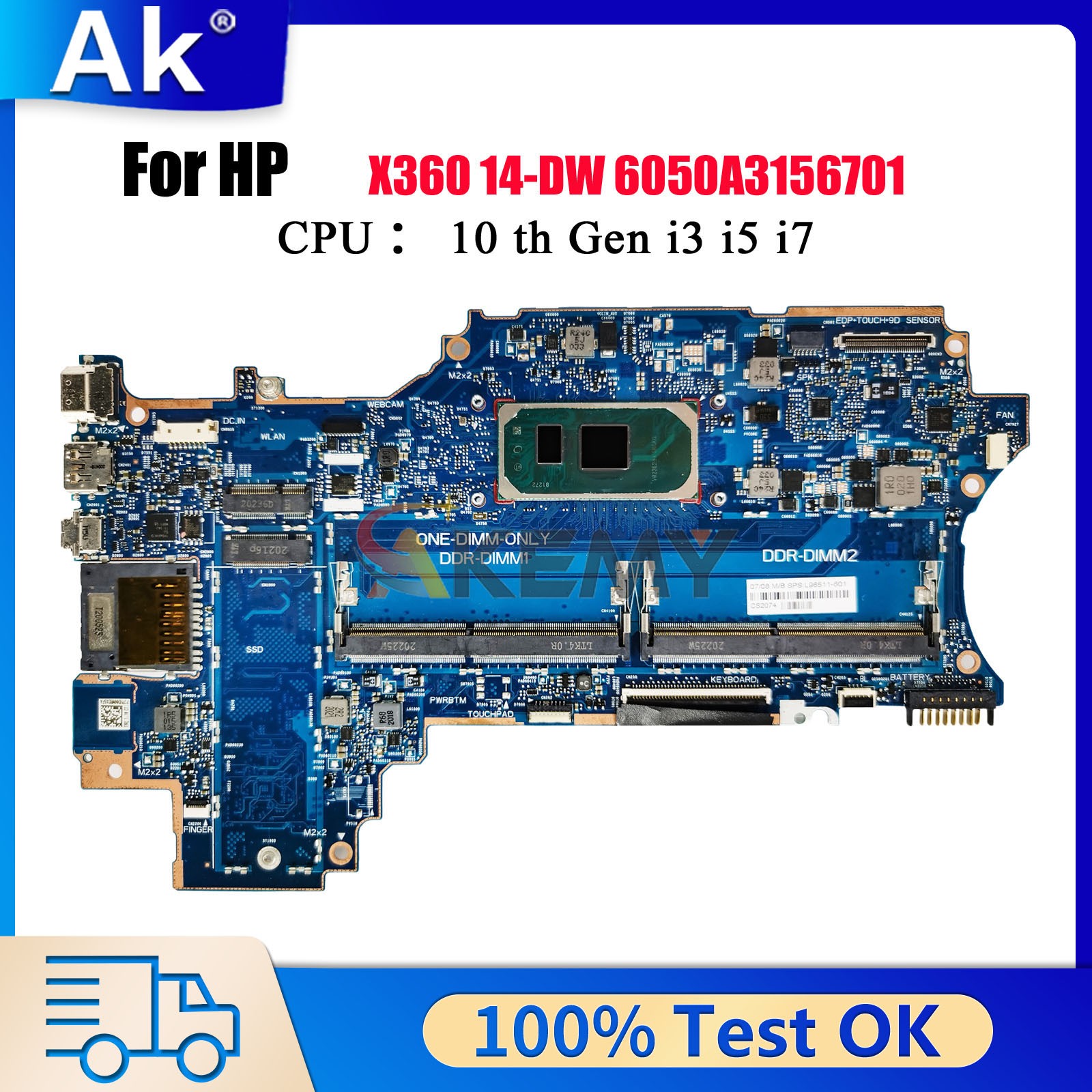 L96510-601 For HP Pavilion X360 14-DW Laptop Motherboard 6050A3156701 i3 i5 i7