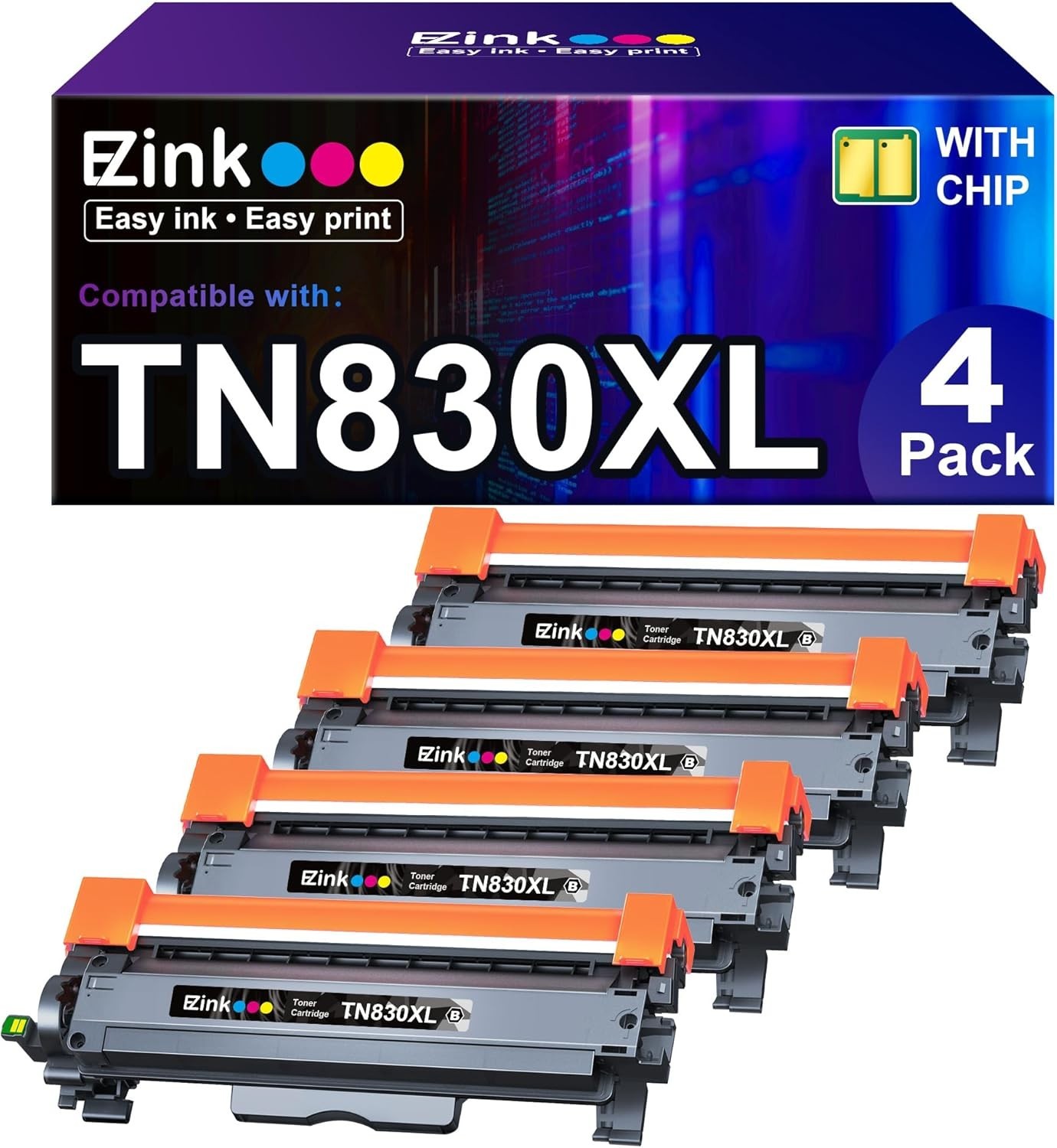 E-Z Ink TN830XL Compatible Toner Cartridge 4 Pack for Brother HL-L2460DW L2480DW