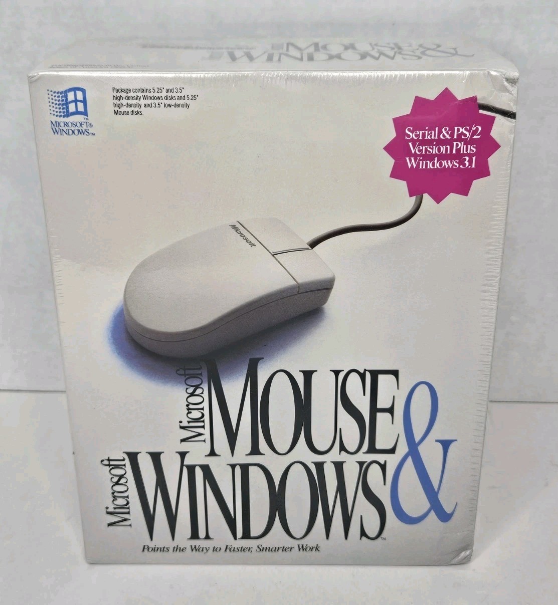Microsoft Mouse & Microsoft Windows 3.1 Serial & PS/2 1992 Big Box NEW SEALED 