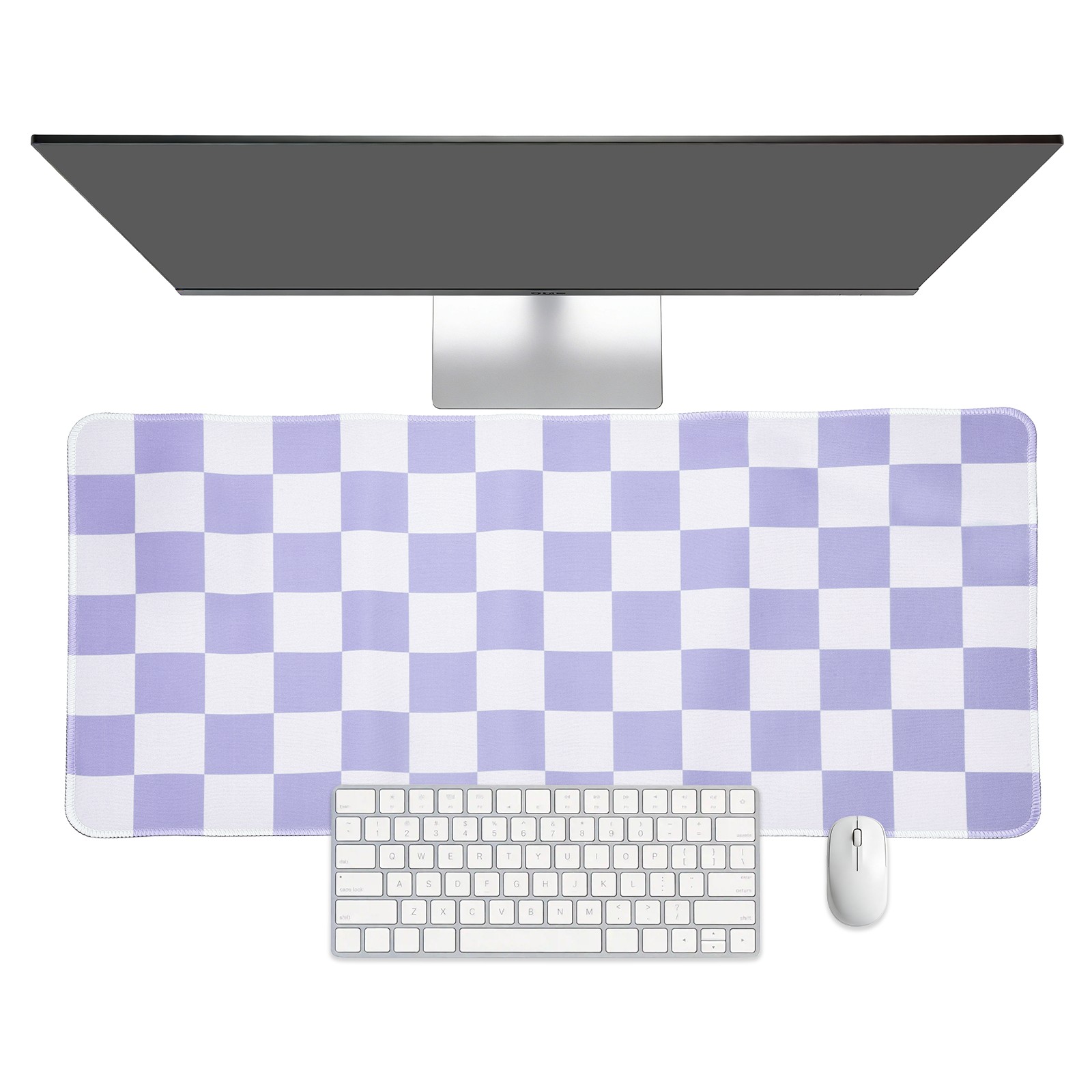 Checkered Desk Mat, 31.5x15.7 Inch Mouse Pad with Non-Slip, Purple/White