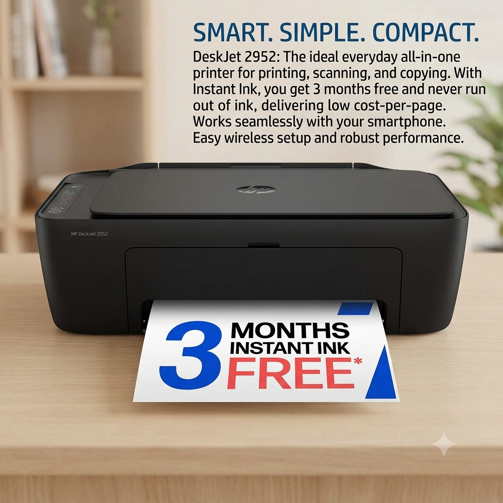 HP DeskJet 2952 Wireless All-in-One Color Inkjet Printer Black