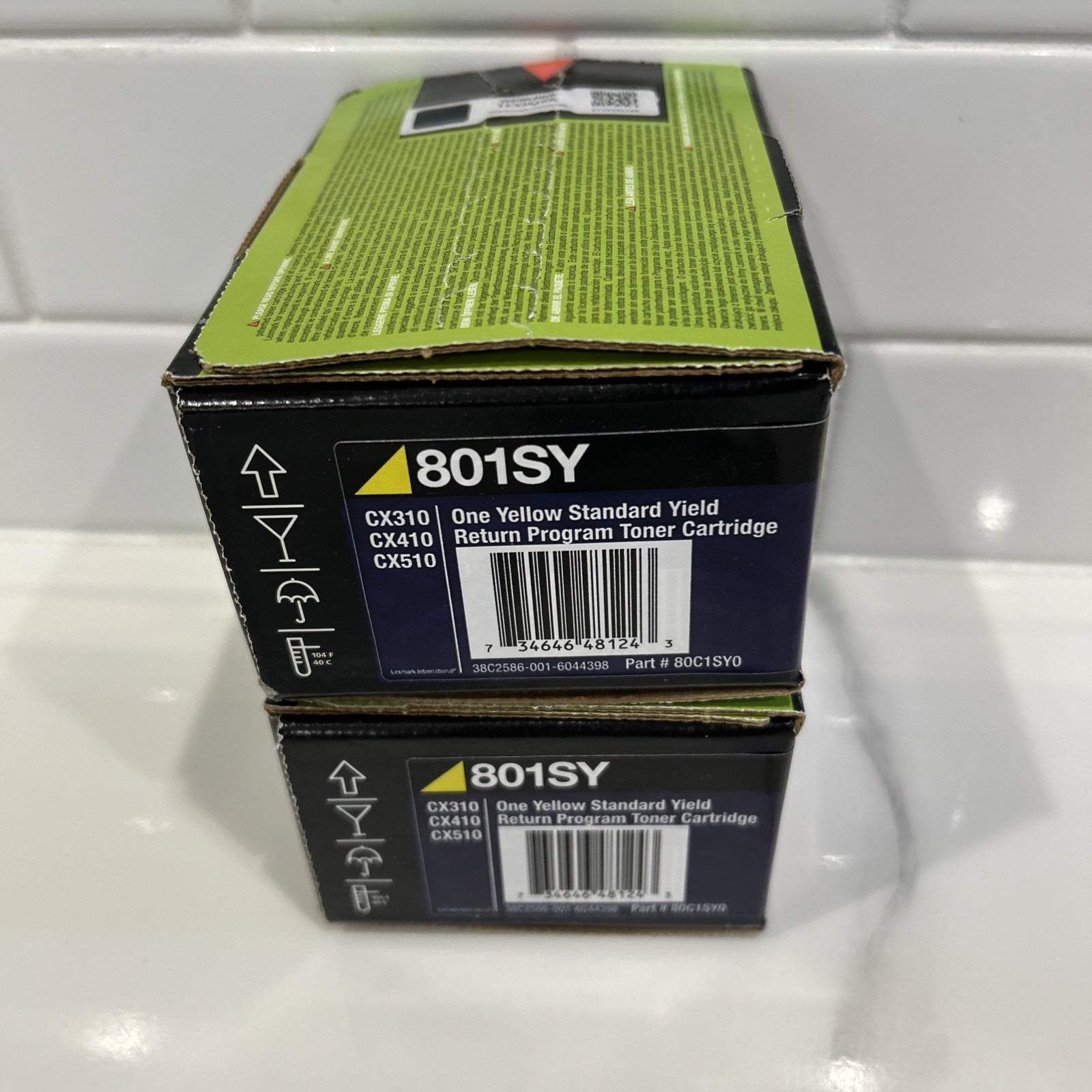 Lot of 2 Lexmark 801SY Yellow Toner Cartridges (CX310, CX410, CX510)