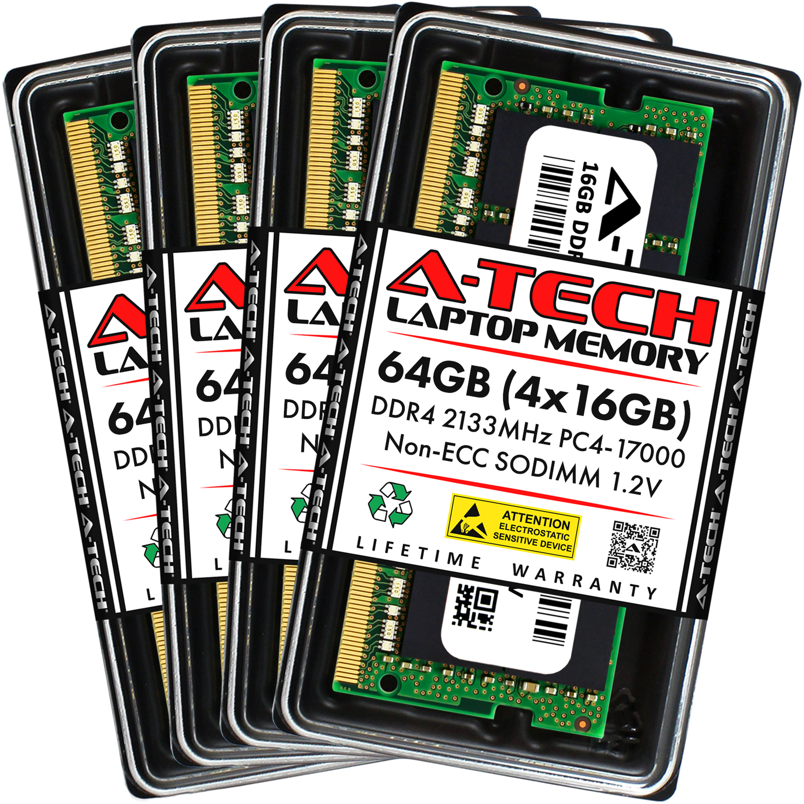 A-Tech 64GB Kit 4x 16GB PC4-17000 Laptop SODIMM DDR4 2133 MHz Non-ECC Memory RAM