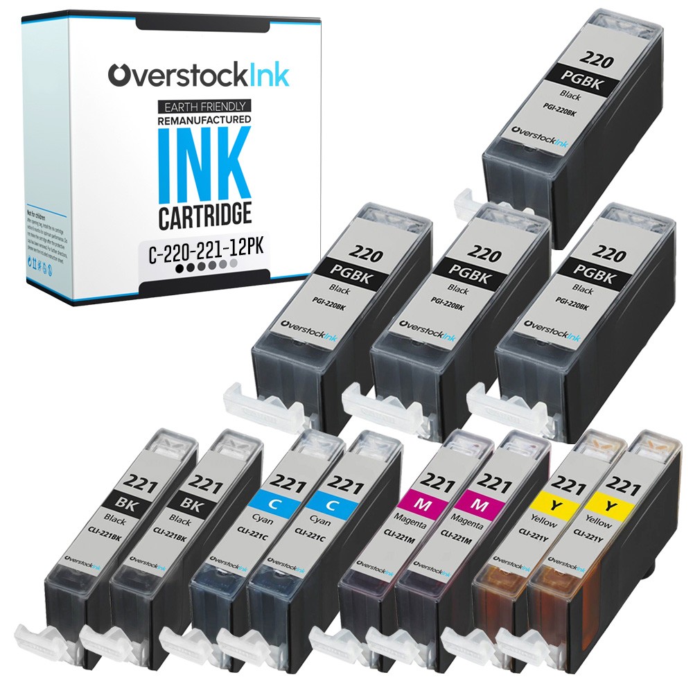 12-Pack Compatible OSI Ink Canon 220 221 Cartridges for PIXMA MP640 MP980 MP990