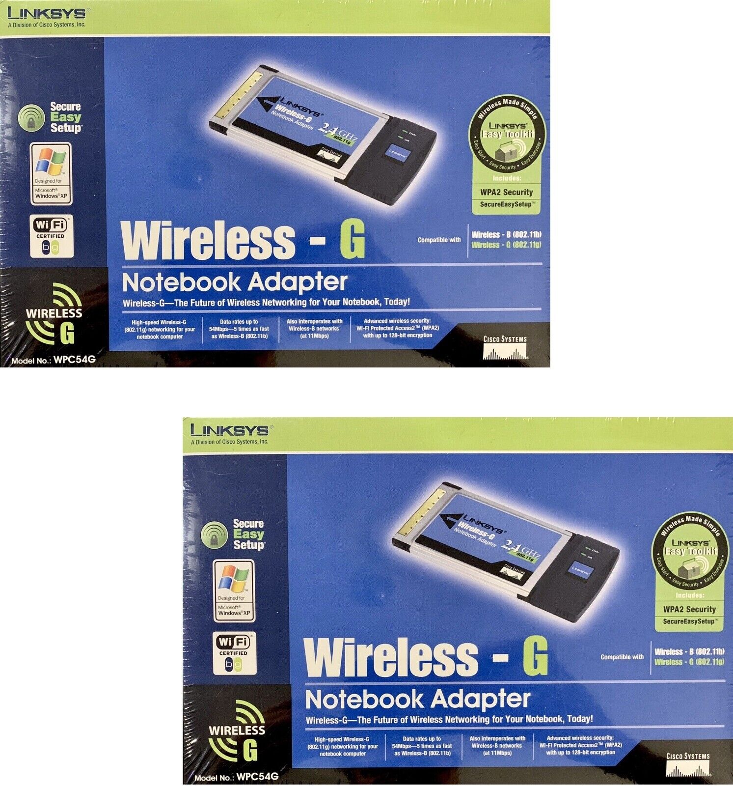 2x Linksys WPC54G Wireless-G PCMCIA Adapter for Laptop Notebook Wifi Card NEW