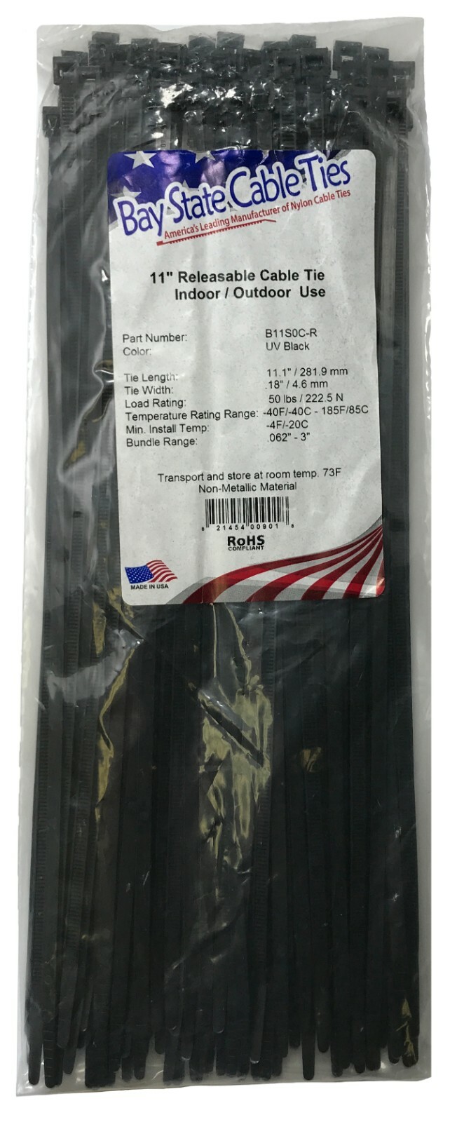 (100) Black Releasable 11" Inch Nylon Cable Wire Wrap Zip Ties 50 LBS - USA MADE