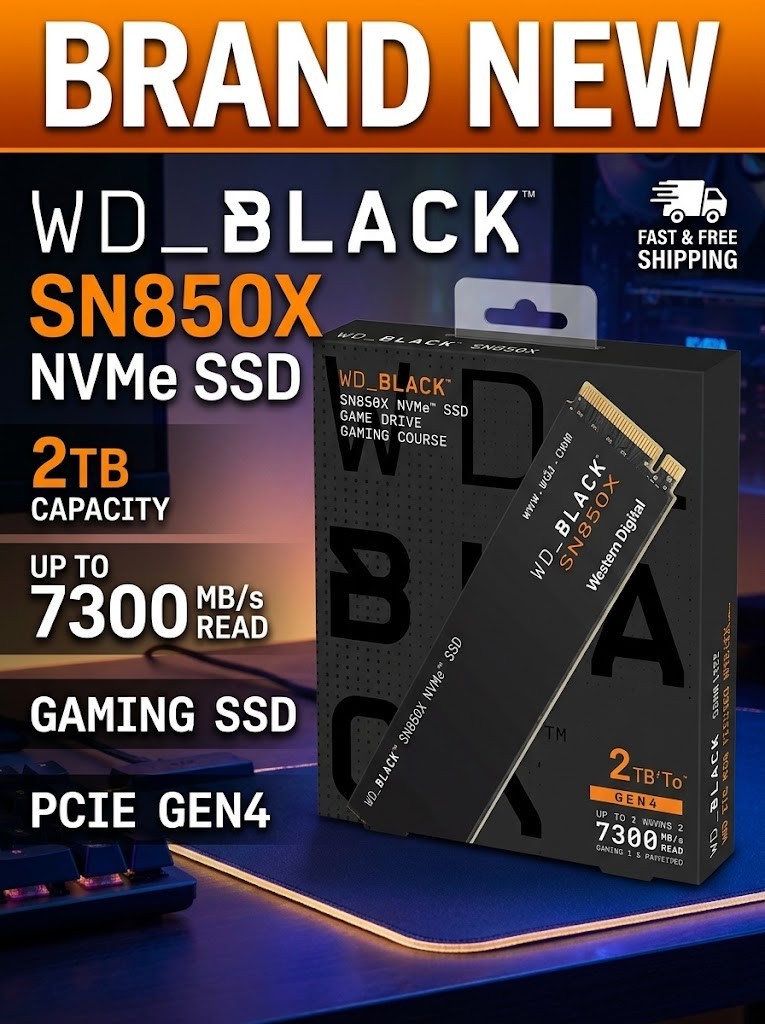 WD_BLACK 2TB SN850X NVMe Internal Gaming SSD M.2 2280 PCIe Gen4 Up to 7300 MB/s