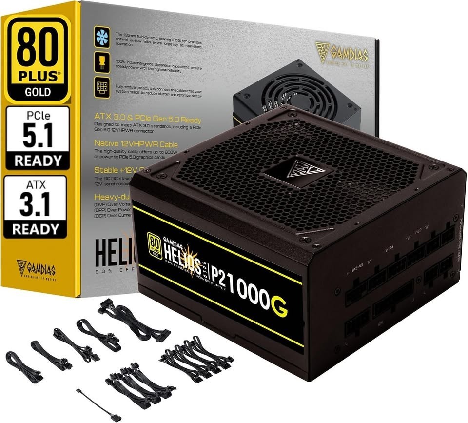 GAMDIAS PCIe 5.1 & ATX3.1 Gold 1000W Power Supply PSU AMD INTEL