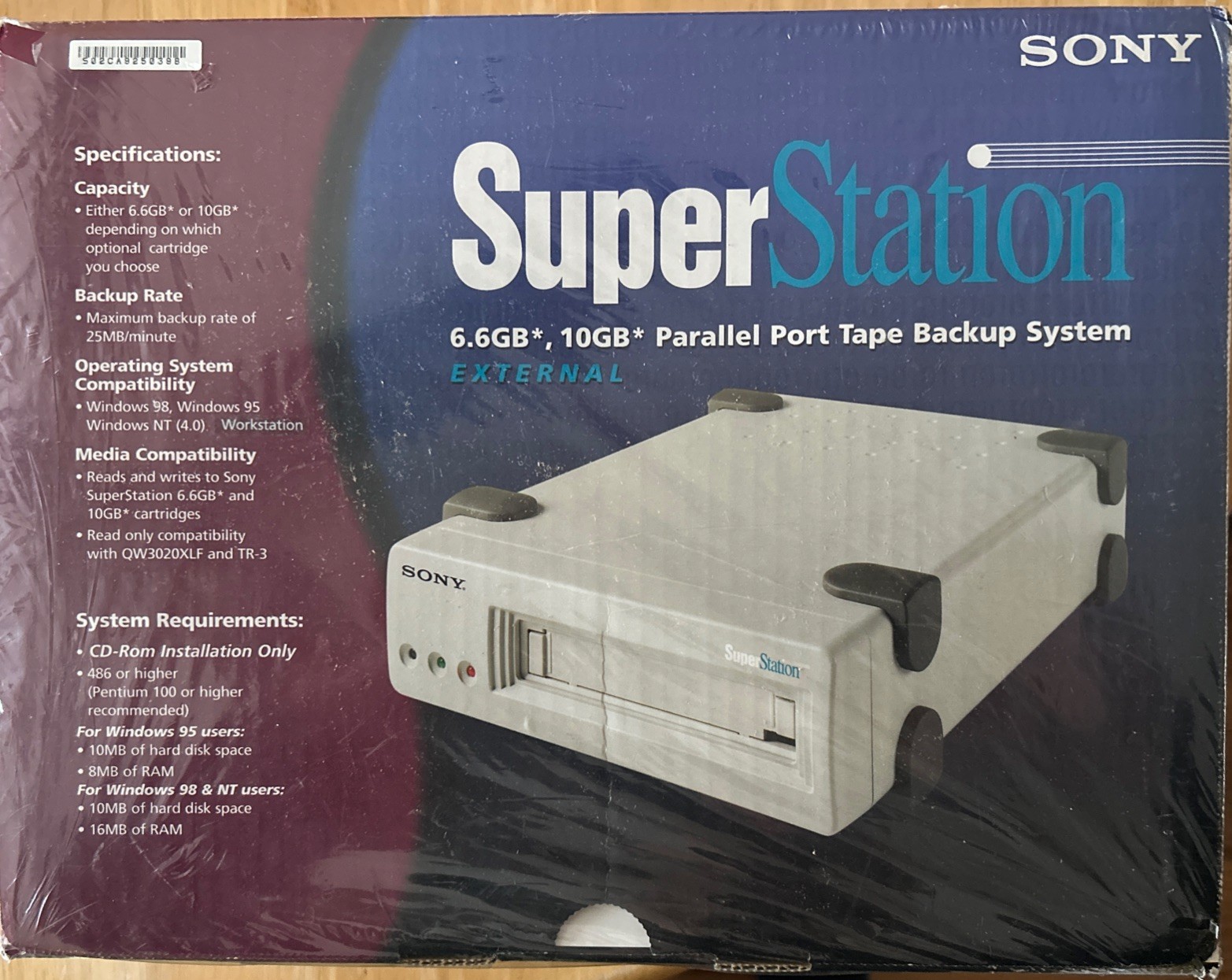 NIB VINTAGE Sony SuperStation Parallel Port External Tape Backup  (1998)