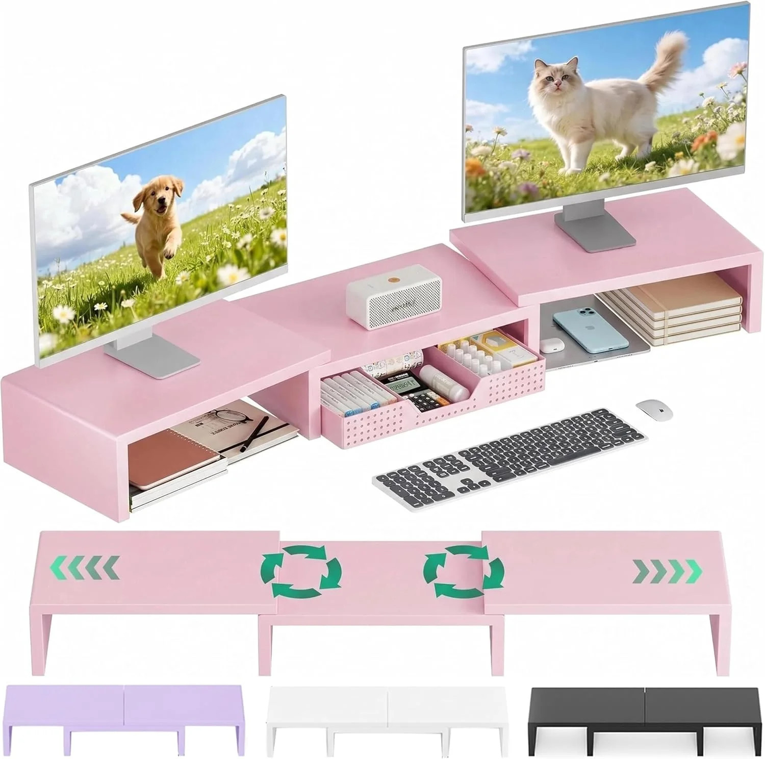 OPNICE Desk Organizers and Accessories, Dual Computer Monitor Stand Riser with D