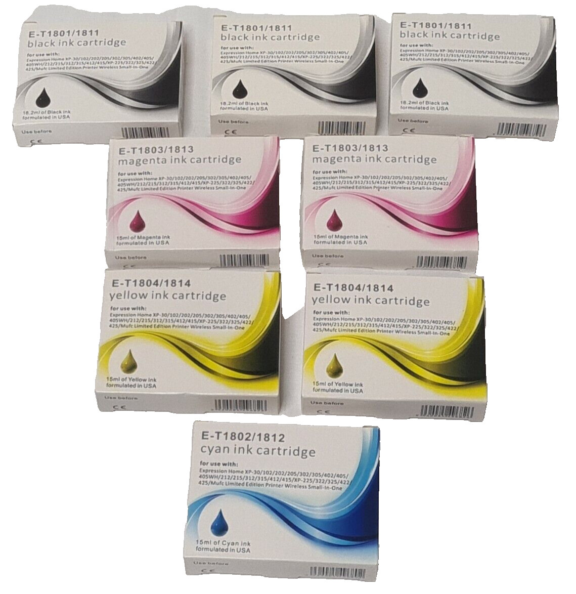 Joblot Bundle of 8 Epsom Expression Home XP Compatible E-T Ink Cartridges (New)