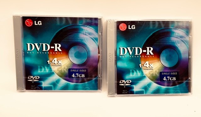 Lot of 2 NEW LG  DVD-R 4.7 GB VIDEO 1-4X RECORDABLE Single Sided SEALED