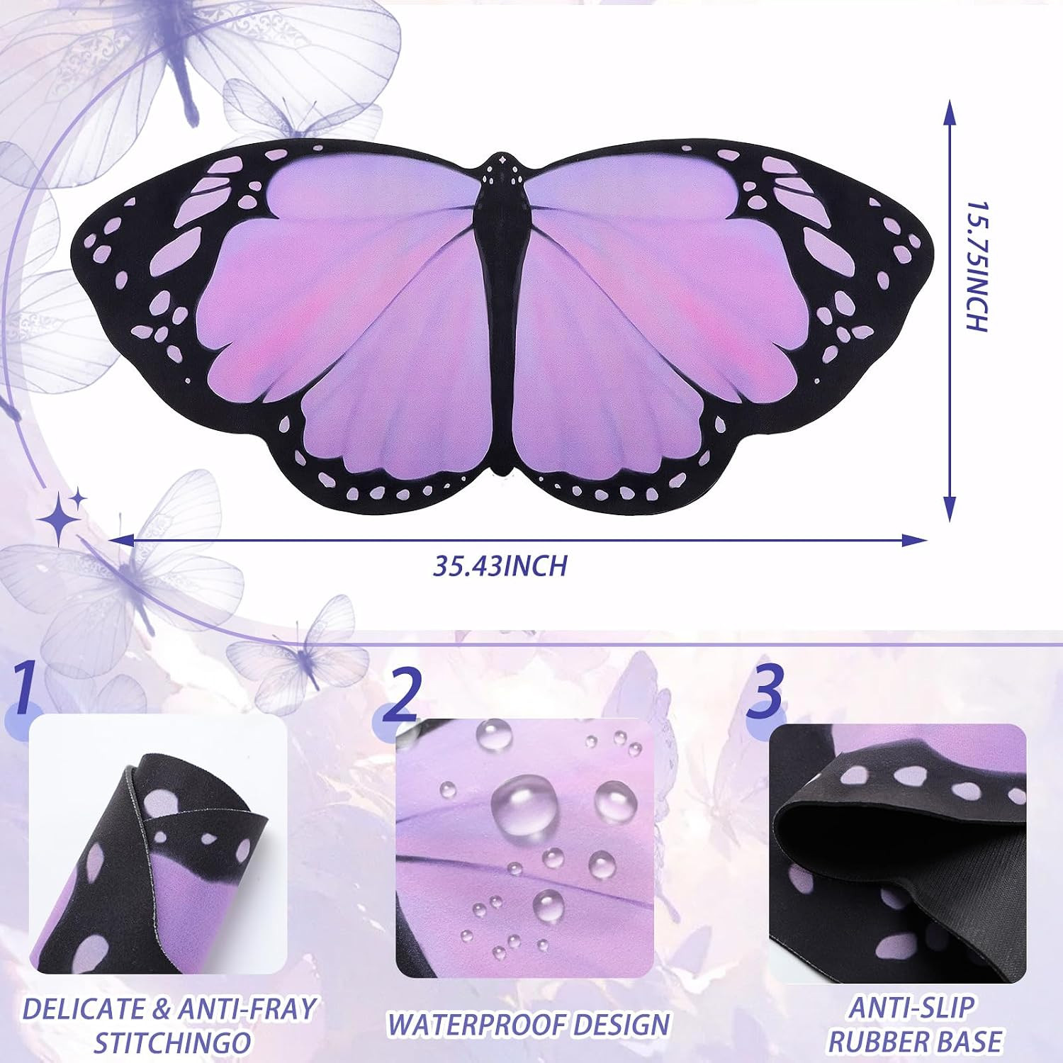 Large Purple Butterfly Gaming Mouse Pad Desk Mat Decorative Butterfly Keyboar...