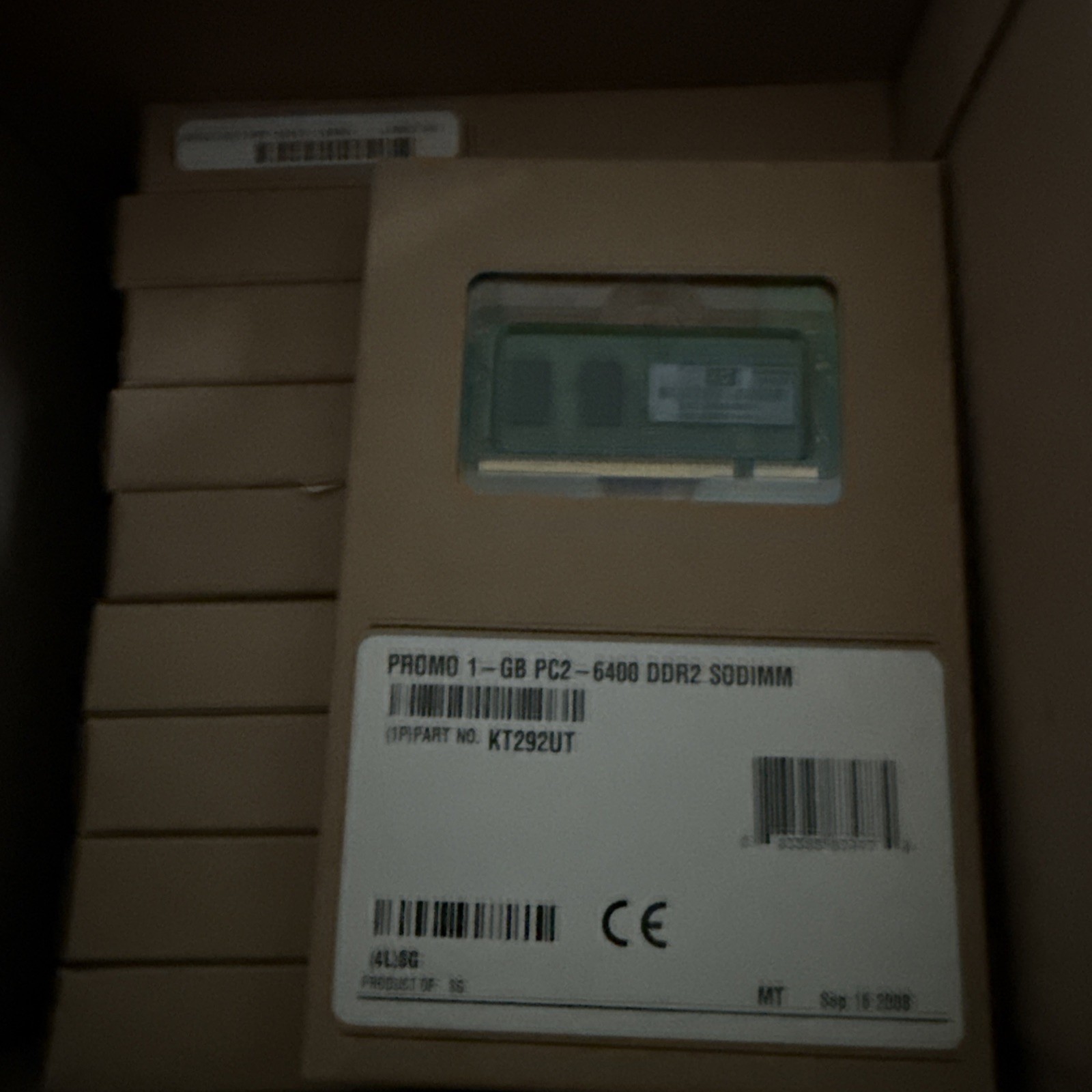 HP 1 GB SO-DIMM 800 MHz DDR2 Memory (KT292UT) box of 19  w/free shipping.  NIB