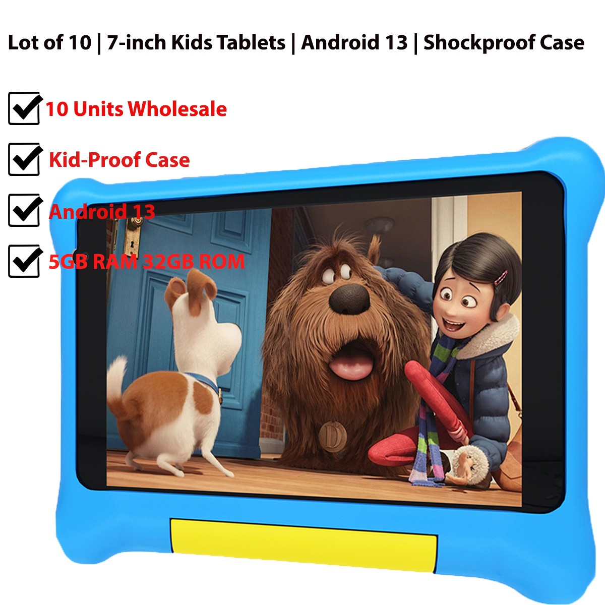 Android 13 for kids Tablet 5GB RAM 32GB ROM WIFI IPS LCD HD 10 Units Wholesale