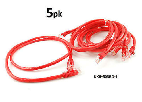 5-PACK 3ft CAT6 Cross-Over Gigabit Ethernet RJ45 UTP Network Patch Cable, Red