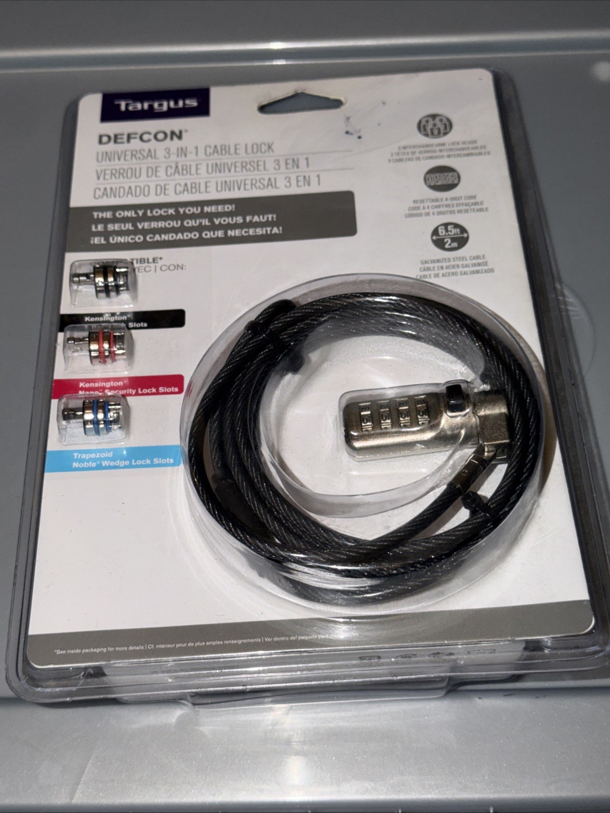 Targus Defcon Universal 3-in-1 Cable lock Laptop / Notebook lock New Sealed