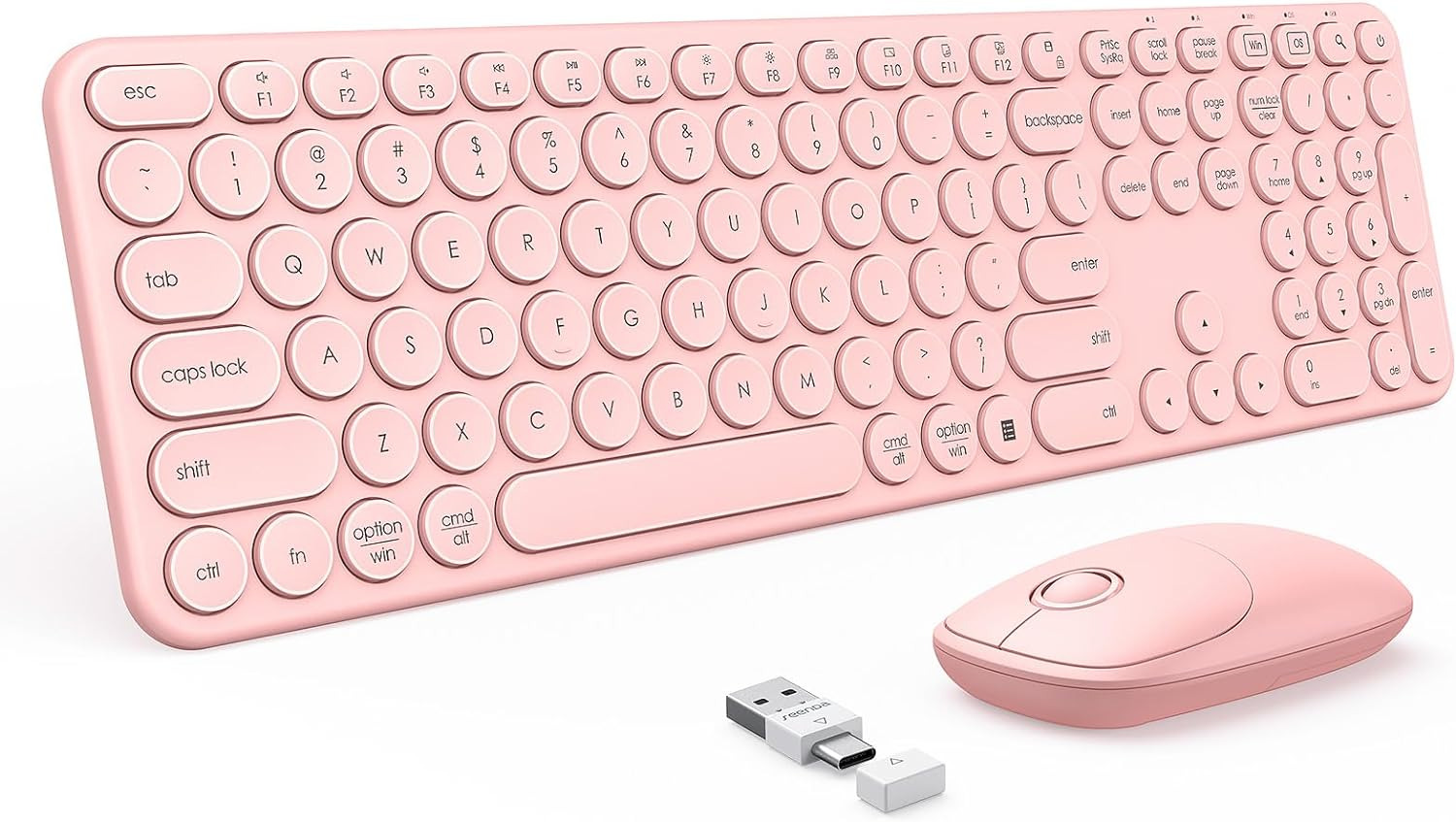 Wireless Keyboard and Mouse Combo, Cute Pink Keyboard & Mouse with USB Receiver 