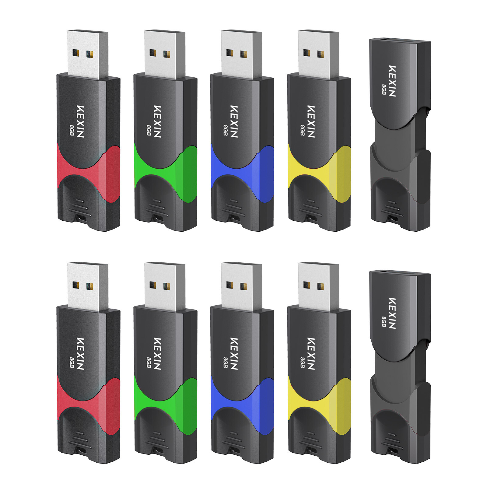 Kexin 64GB USB 2.0 10Pcs Retractable Style USB Flash Drive Memory Stick 5 Color