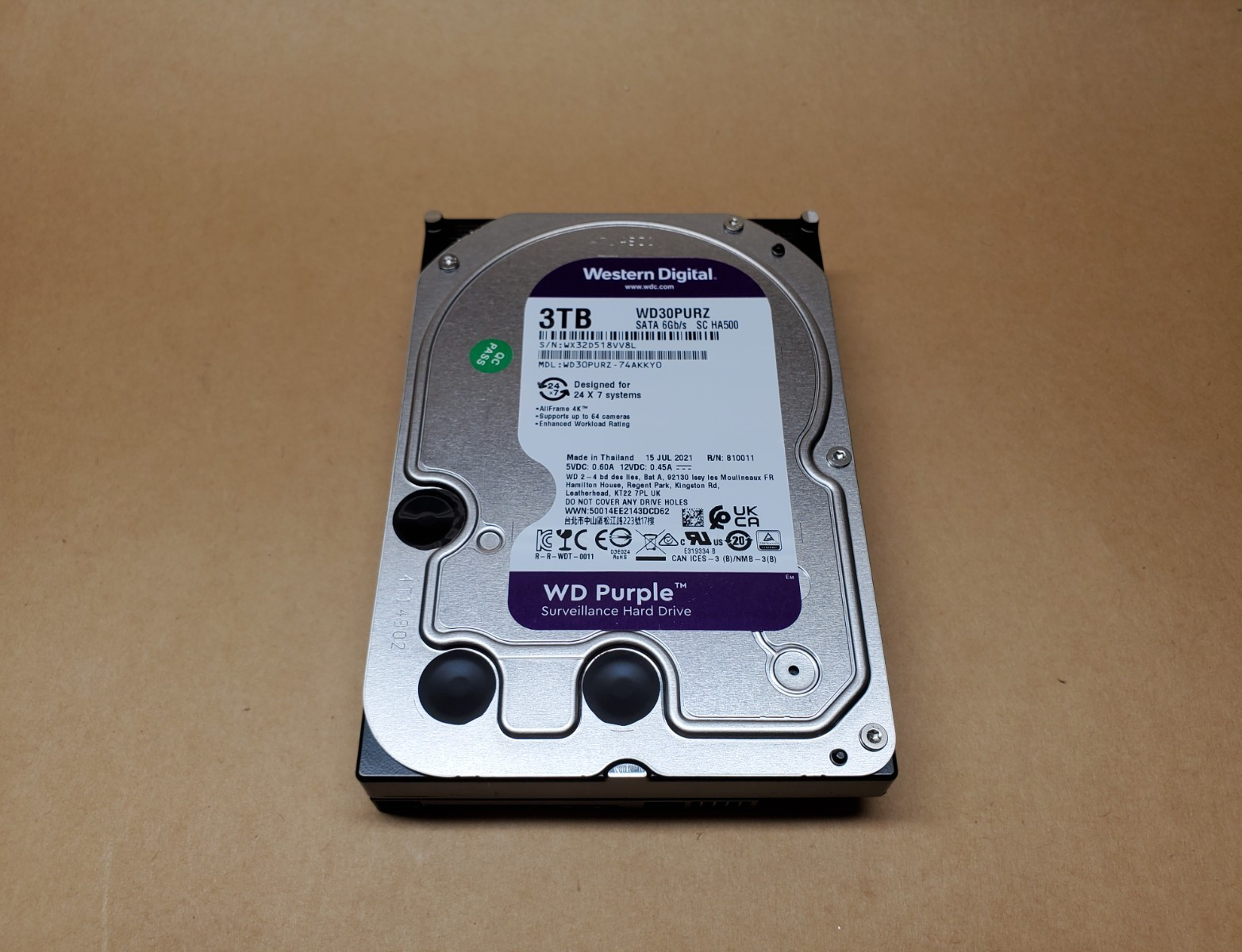 3TB Western Digital Purple Surveillance WD30PURZ-74AKKY0 SATA 3.5" HDD | Tested