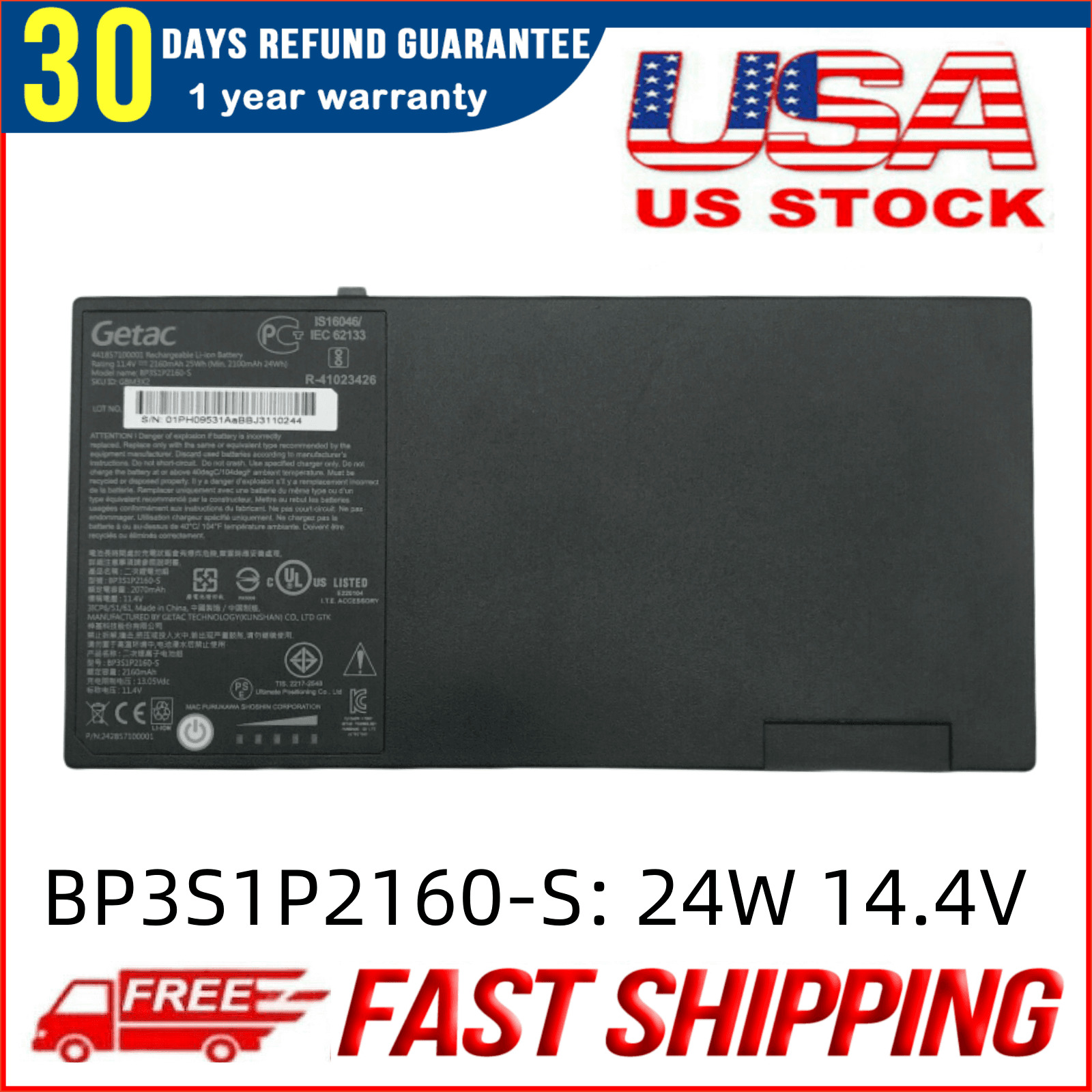 New Genuine BP3S1P2160-S BP3S1P2160 3ICP6/51/61 Battery For Getac F110  US SHIP
