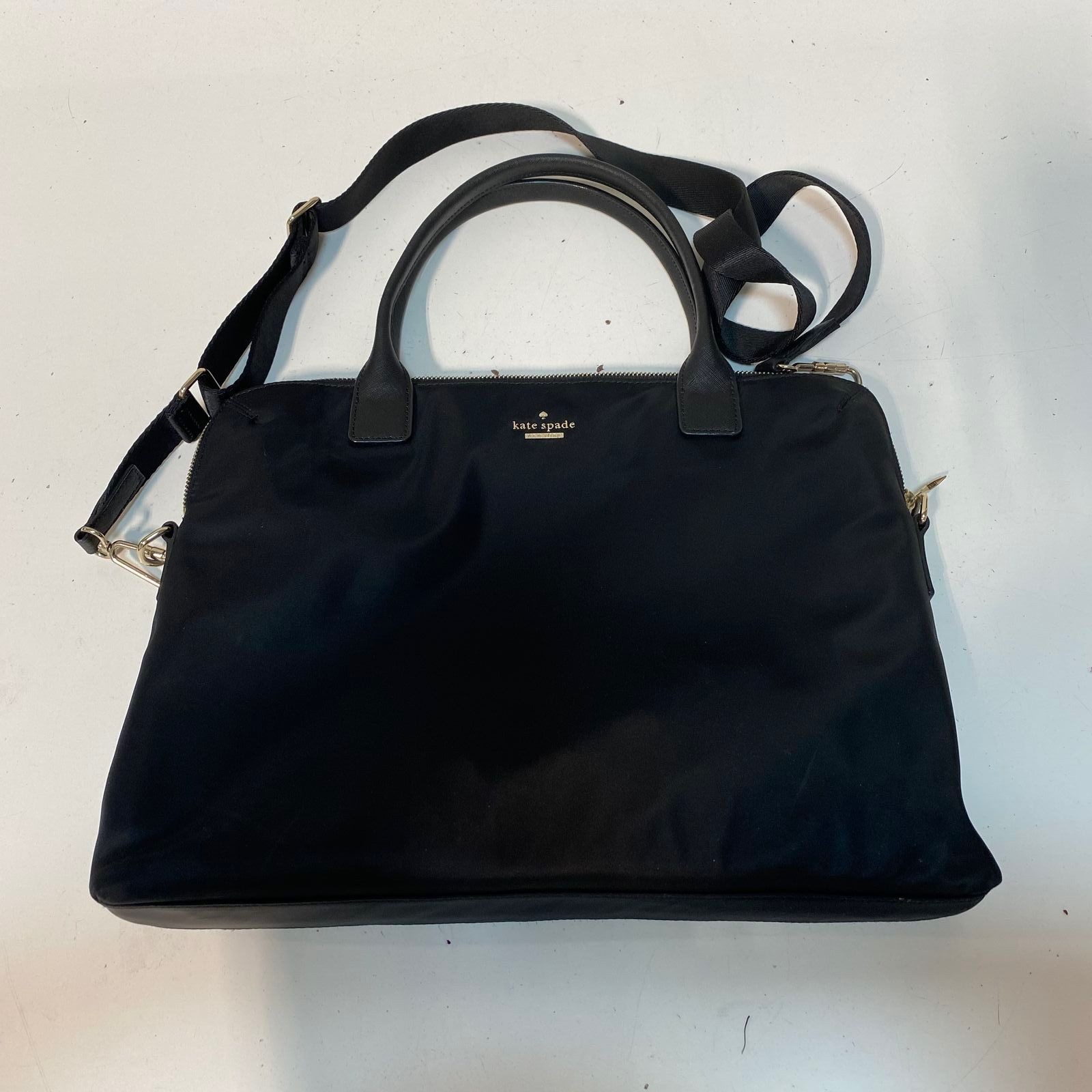 Kate Spade Black Nylon Laptop Briefcase Bag Crossbody Gold Hardware