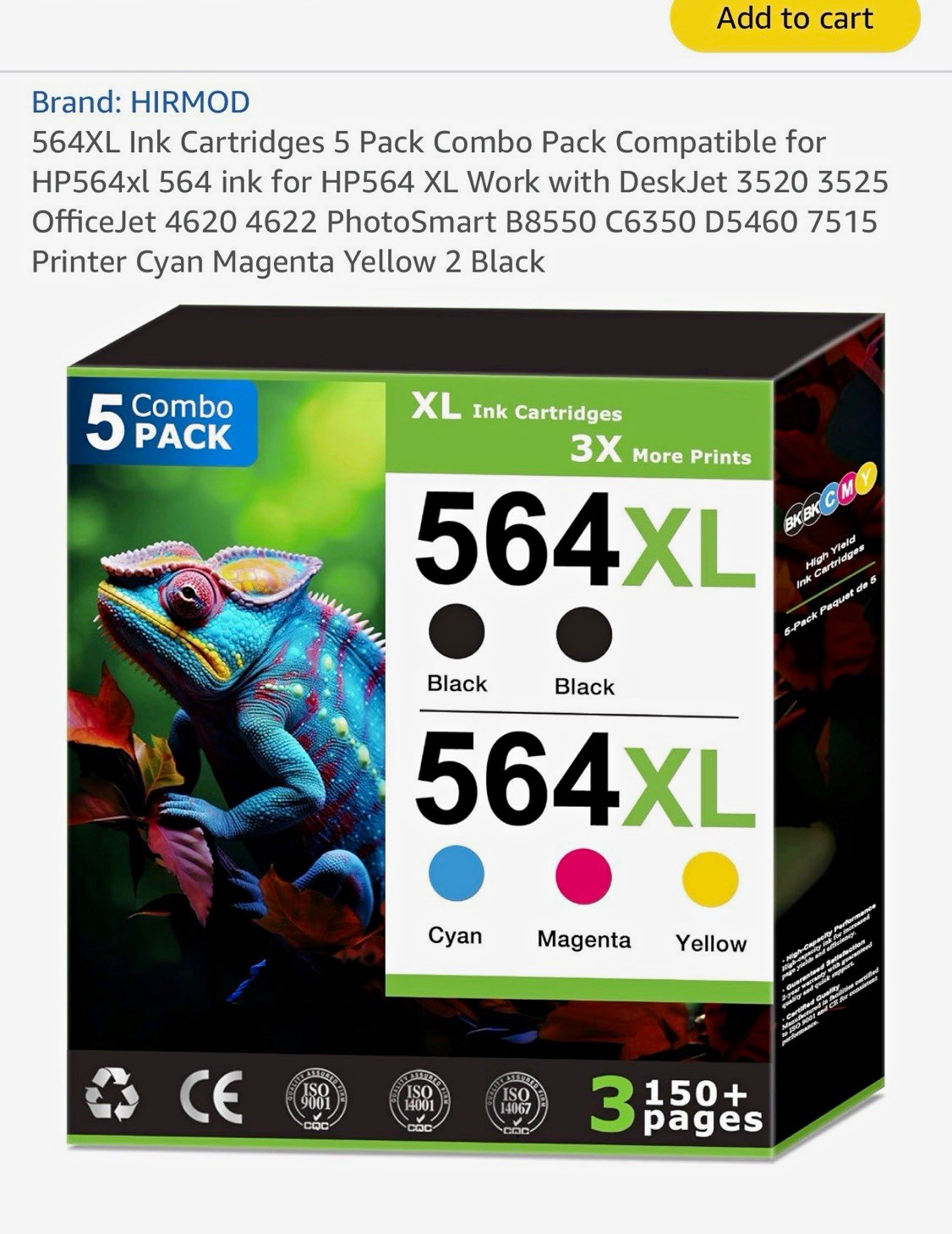 HIRMOD Compatible HP 564XL Inkjet Ink Cartridges 5 Pack 2 Black CMY