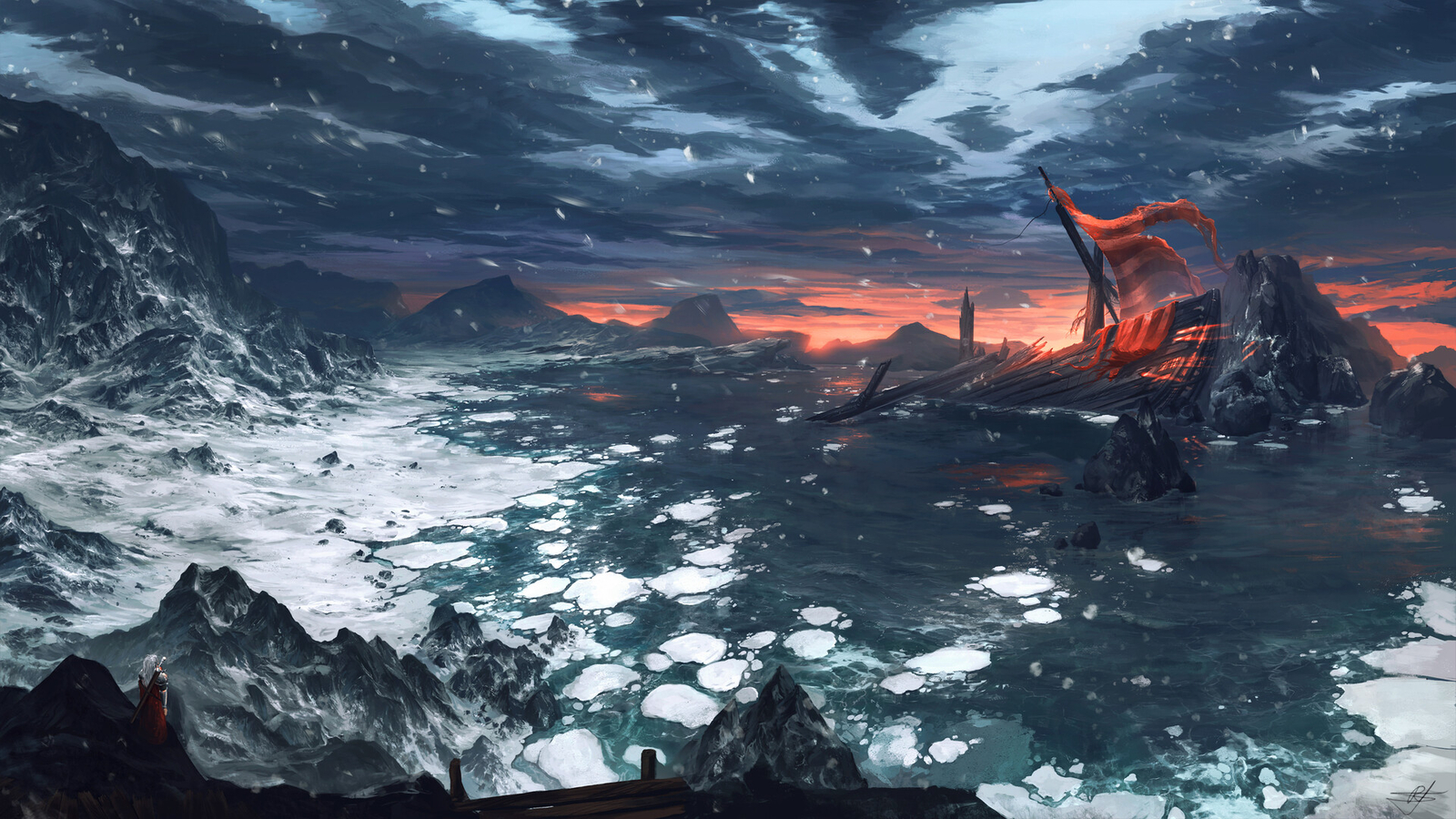 Landscape max suleimanov art winter snow water sunset Custom Gaming Mat Desk