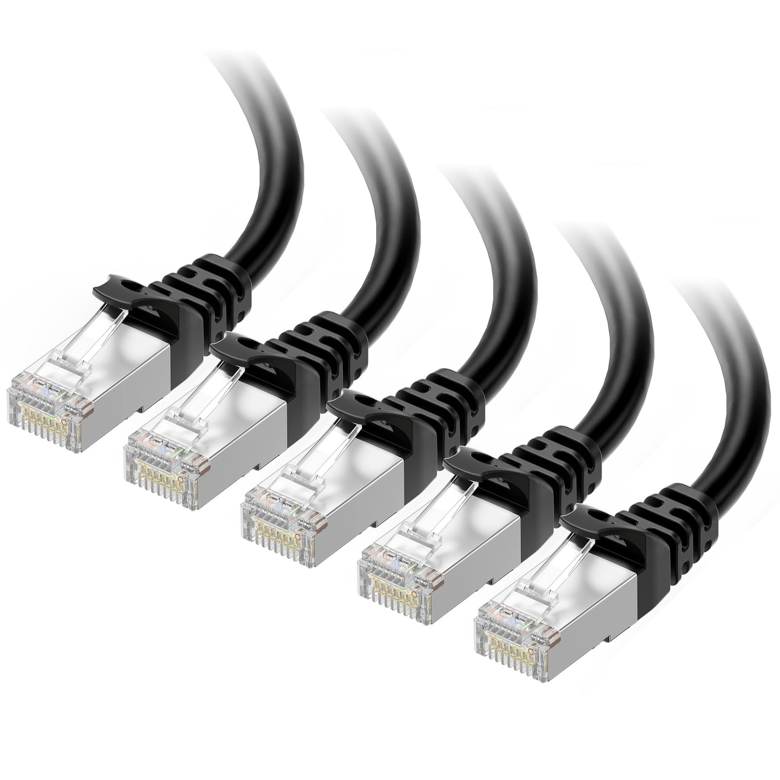 10Gbps 5-Pack Snagless Short Shielded Cat 6A Ethernet Cable - 1Ft, Cat 6A Cable,