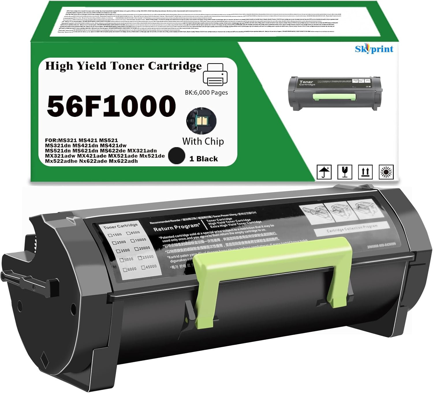 56F1000 Toner Cartridge Compatible Lexmar MS321 MS421 MS521 MS321dn MS421dn 2708