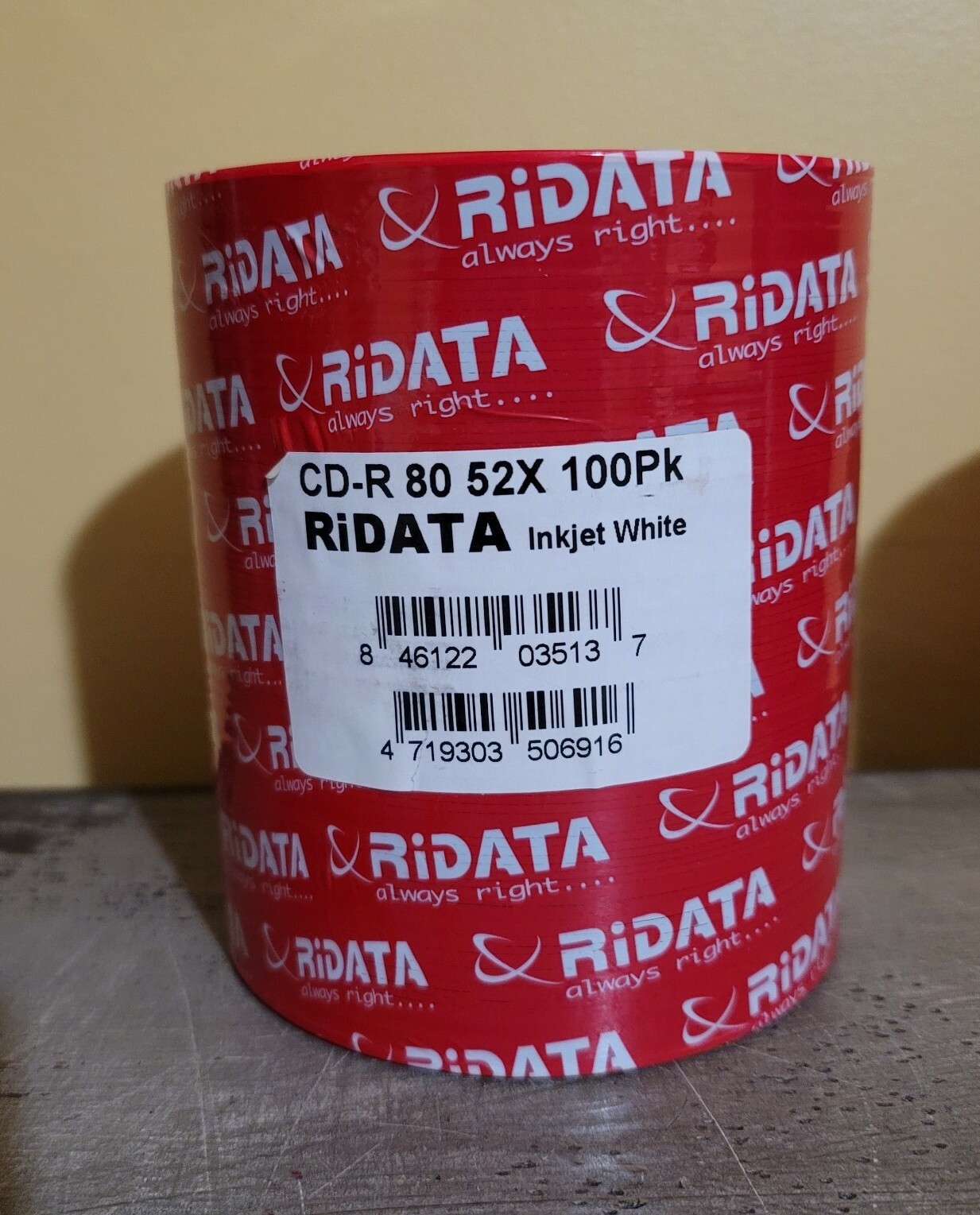 100-Pak RITEK/RIDATA =WHITE INKJET HUB PRINTABLE= 52X 80-Min CD-R's