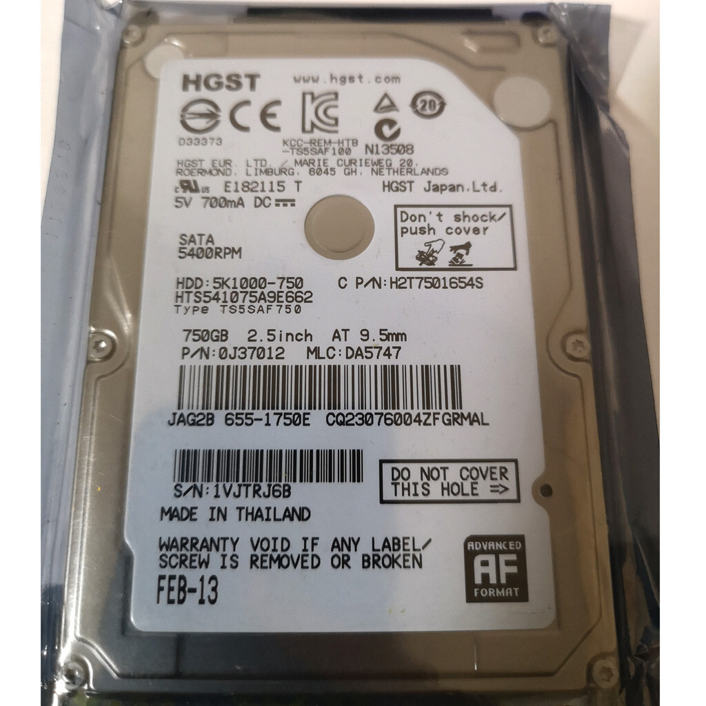 Hitachi 750GB HTS541075A9E662 5400RPM 8MB SATA 2.5" Laptop Hard Disk Drive