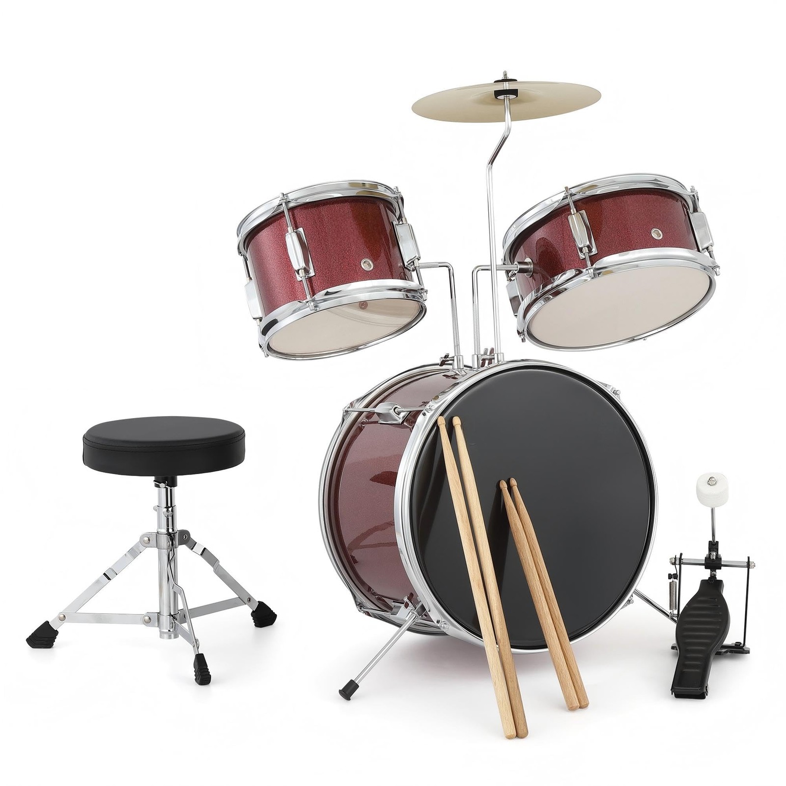 Drum Set, 1 Wood/Metal AD-150 Three Drums Set, Jazz Rock Includes Bass Drum, ...
