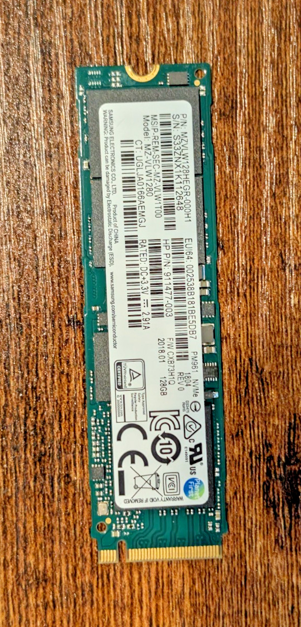 Samsung PM961 128GB NVMe M.2 2280 PCIe Gen3 x4 OEM SSD MZVLW128HEGR-000H1 TESTED