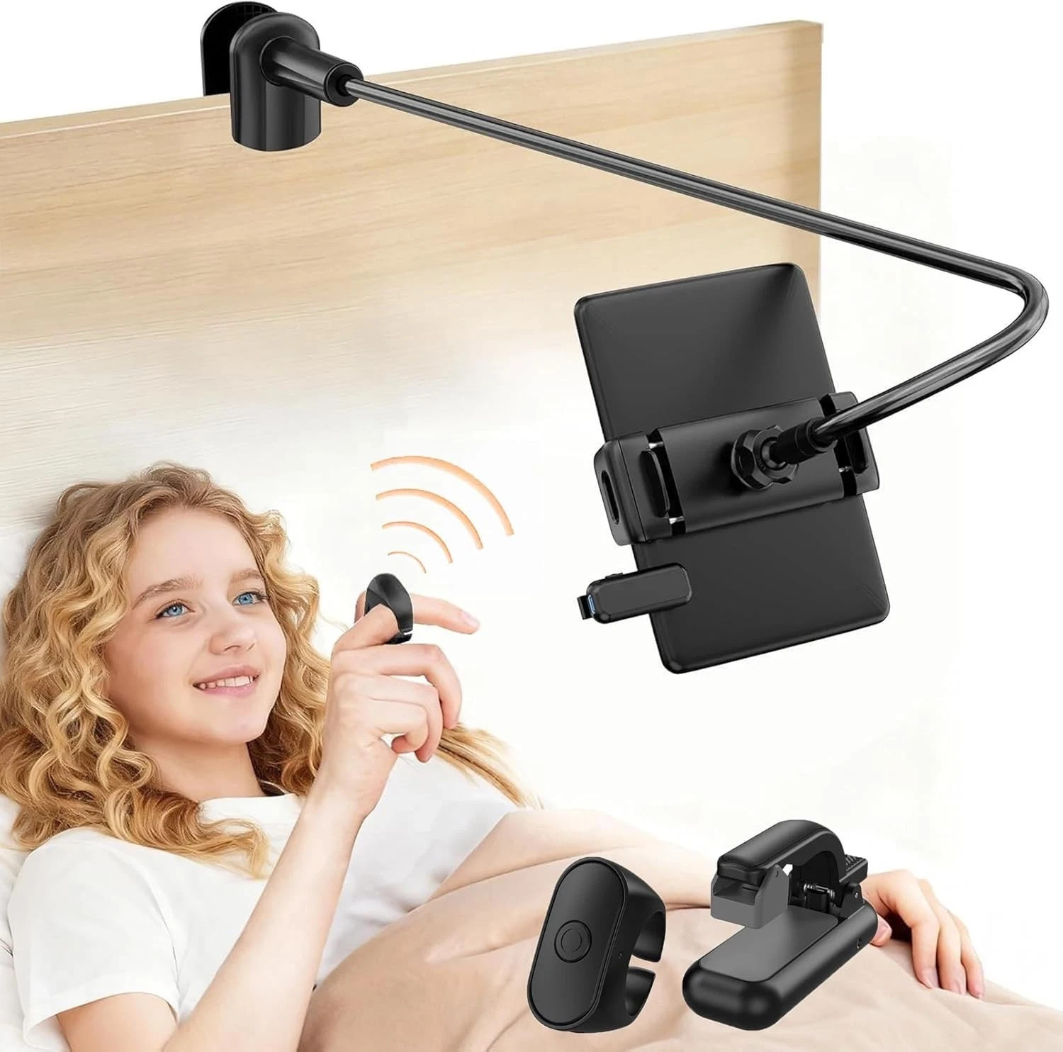 Kindle Holder with Remote Page Turner Gooseneck Tablet Holder for Kindle Readdin