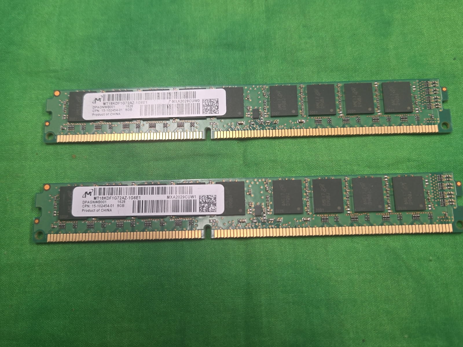 Micron 8GB 2RX8 PC3-12800 DDR3-1600MHz MT18KDF1G72AZ-1G6E1 VLP LOT OF 2 PCS
