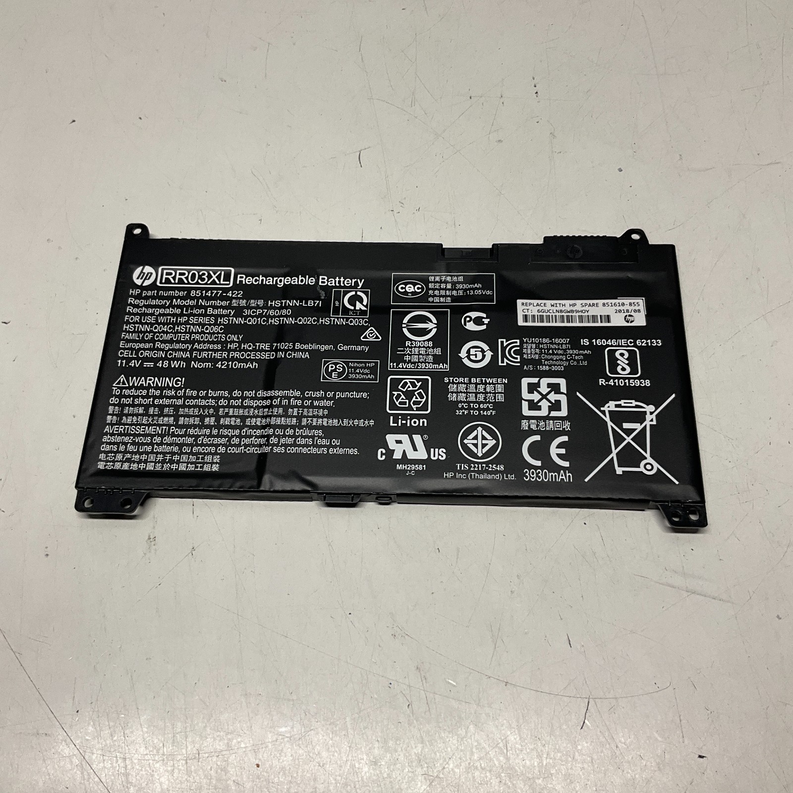 RR03XL HP ProBook 440 G5 450 G5 BATTERY 11.4V 48Wh HSTNN-LB7I 851610-855