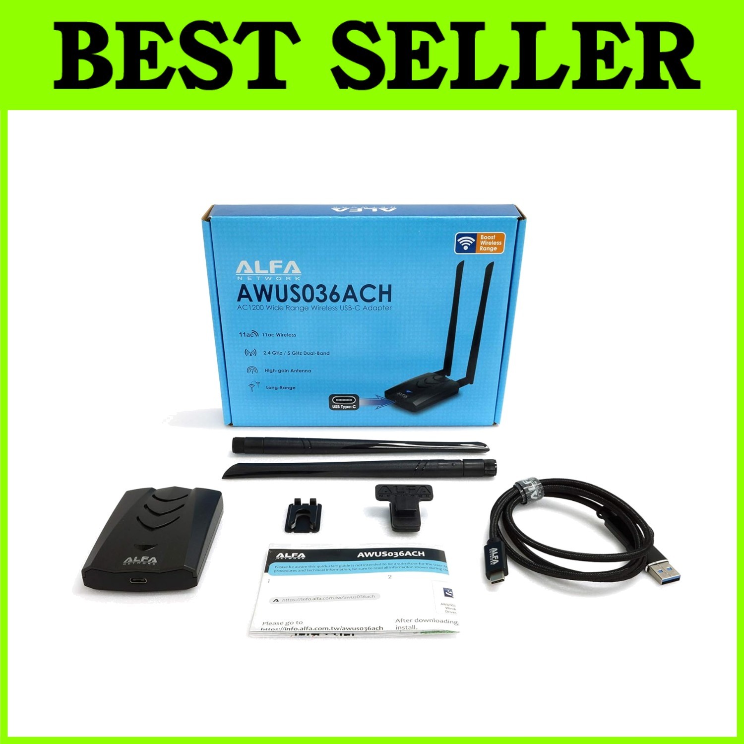 ALFA AWUS036ACH Dual-Band AC1200 WiFi Adapter**/-*-
