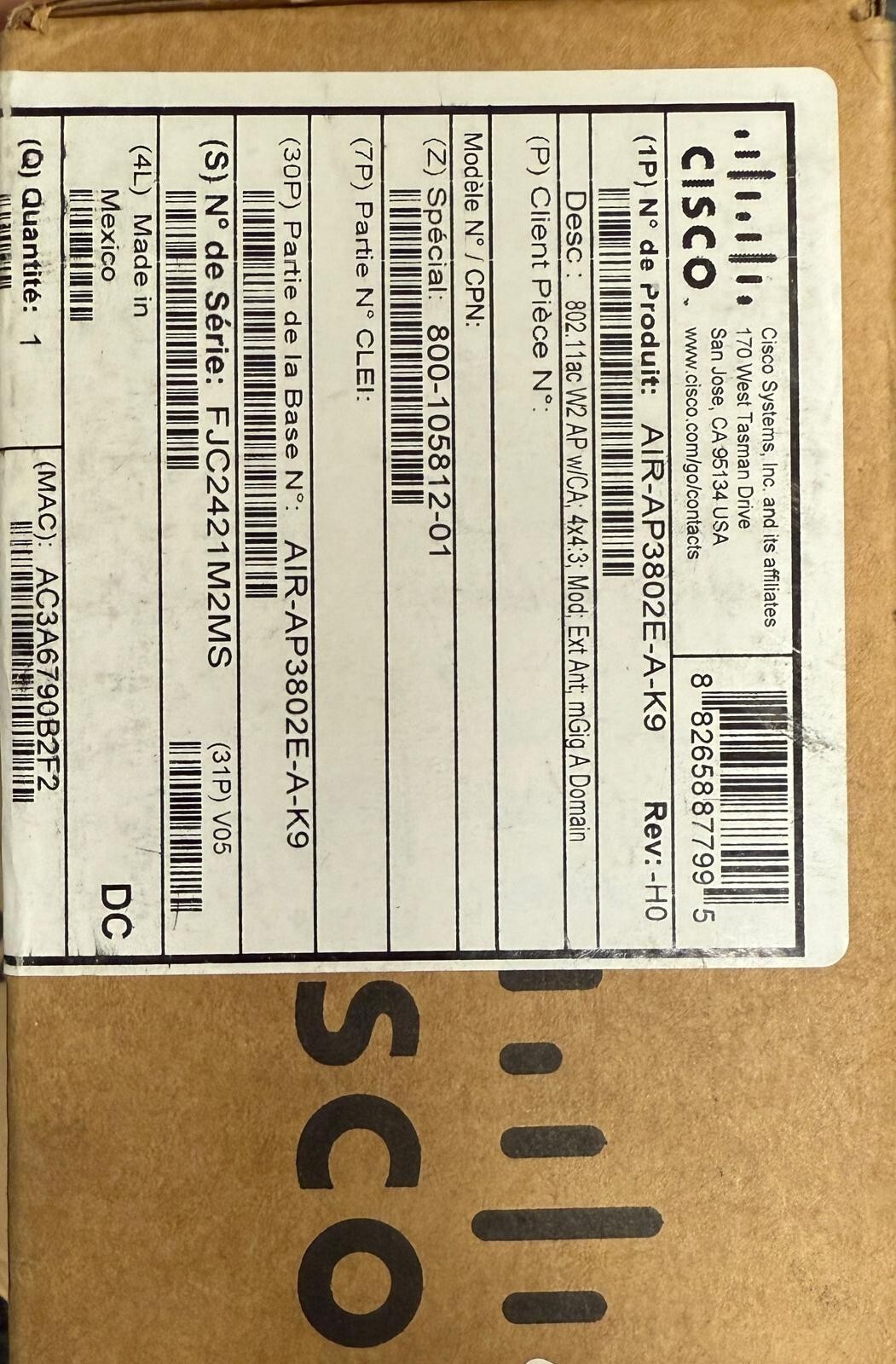 NEW CISCO AIR-AP3802E-A-K9 WIRELESS ACCESS POINT AIRONET 3802E IEEE 802.11AC
