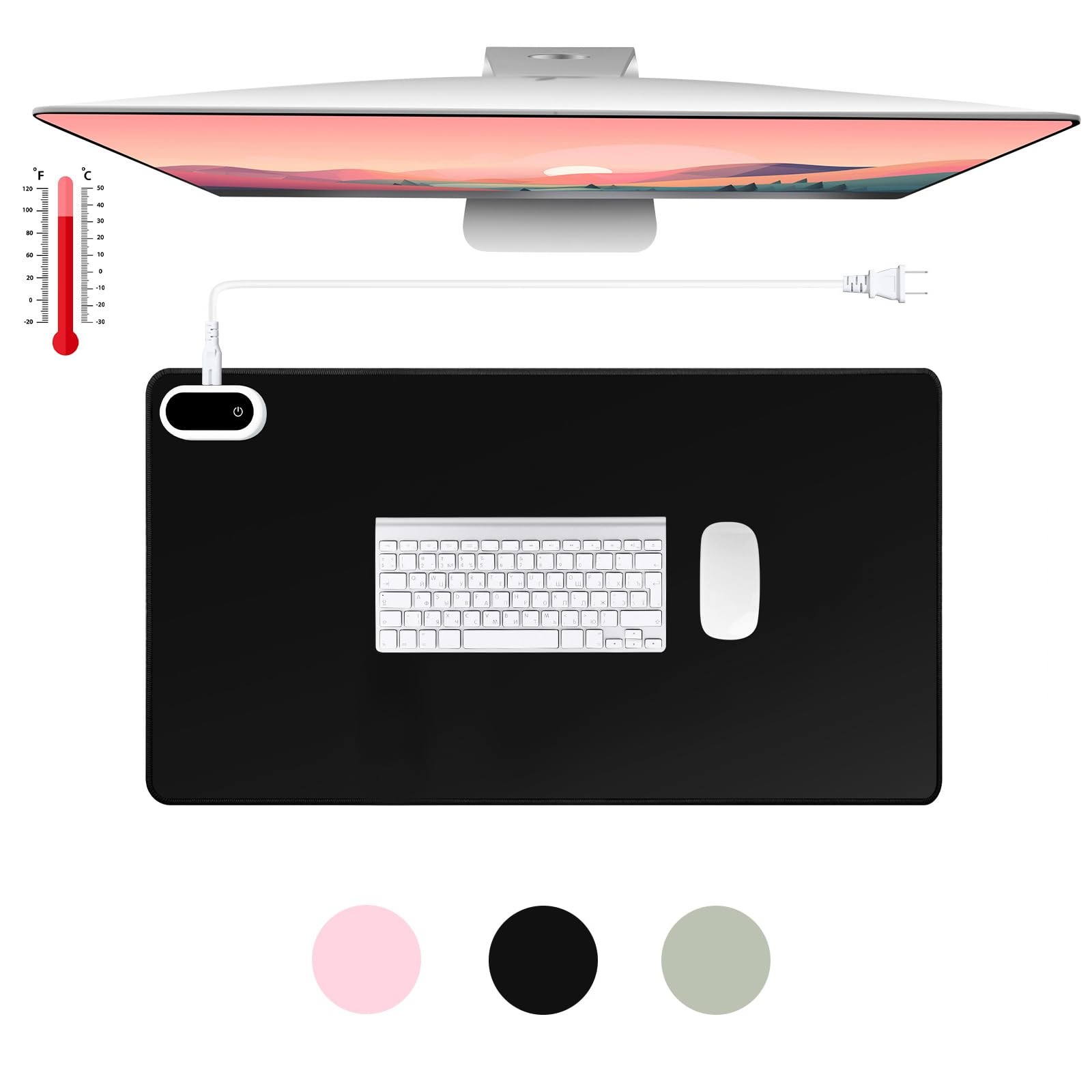 Heated Desk Mat PU Warm Pad,Black Color,23.6"X 14.2"