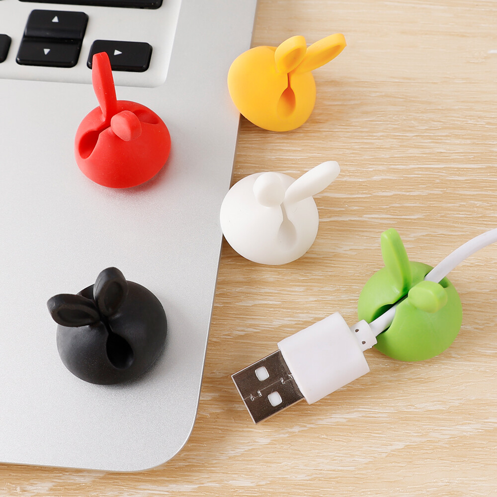 100PCS Cable Management Cute Bunny Ears Silicone Holder Data Cables Organiser