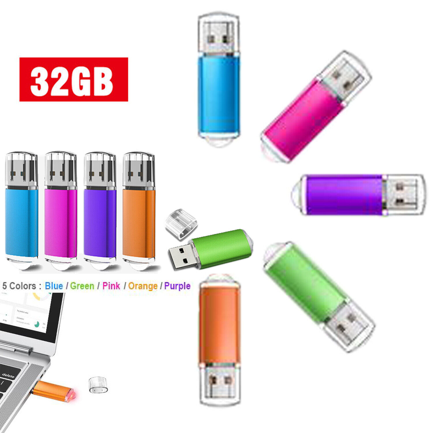 Lot 32GB Flash Drive USB 2.0 Memory Stick for Office School Data Storage