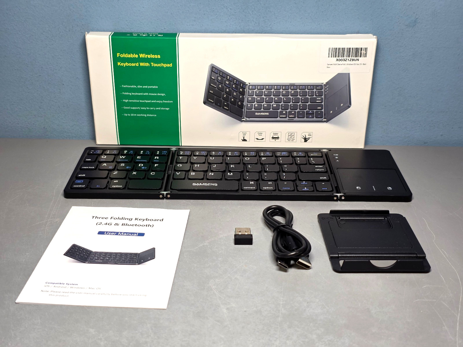 Samsers Foldable Wireless Keyboard with Touchpad & Phone Stand - New