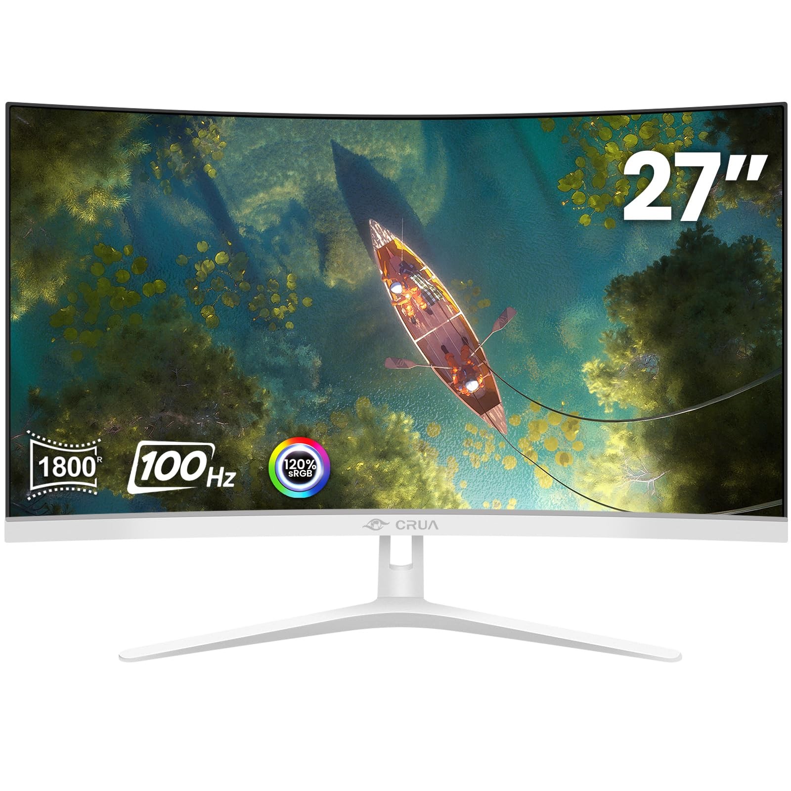 27" Curved White Monitor, Full HD(1920x1080P) VA Panel 1800R 100HZ 120% sRGB ...