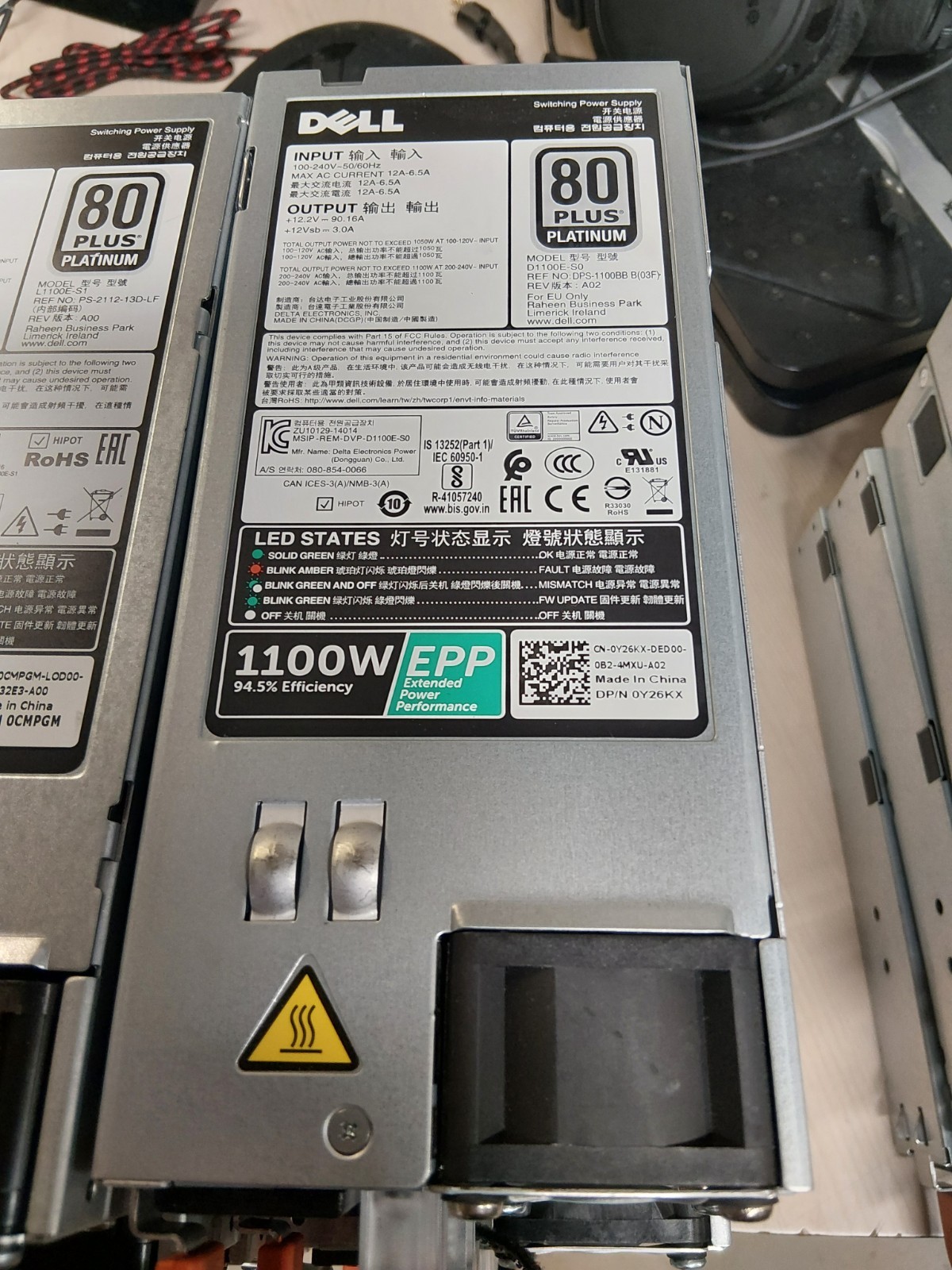 Dell R730 R630 R740 R640 1100W Server 80 Plus Platinum Power Supply L110E-S1