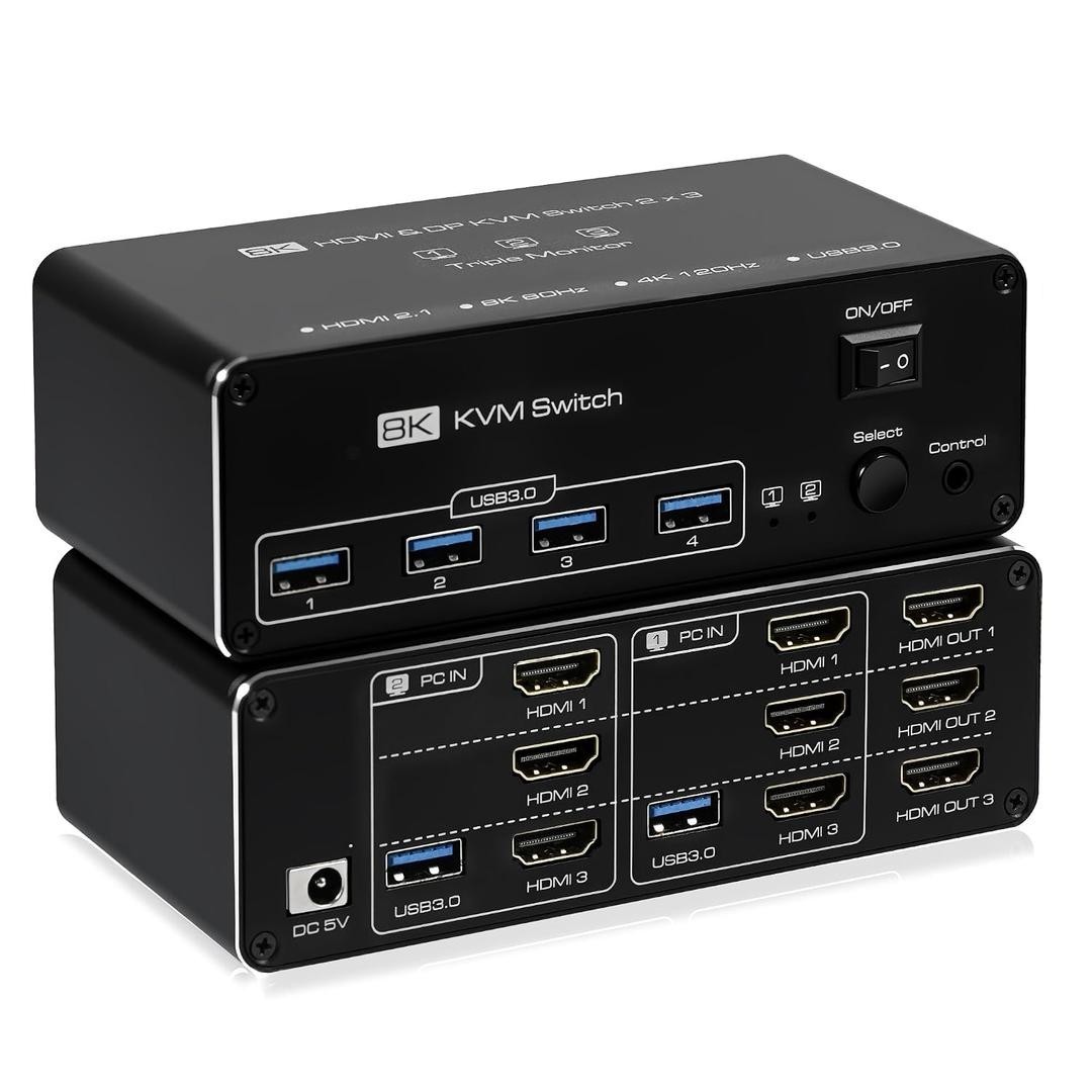 4K@120Hz HDMI KVM Switch 3 Monitors 2 Computer  8K@60Hz Dual Mode KVM Switcher 
