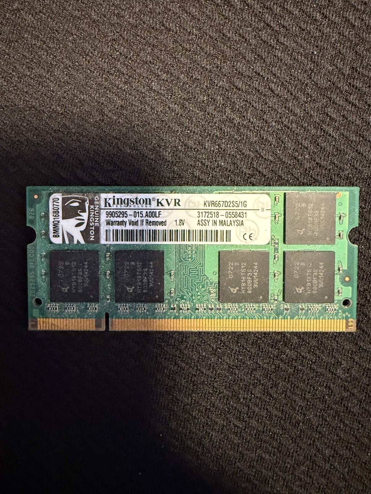 Kingston 1GB DDR2-667 PC2-5300 SODIMM 200-Pin Laptop RAM KVR667D2S5/1G-SP 1.8V